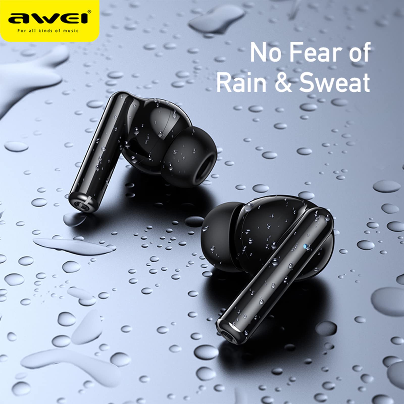AWEI T61 Wireless Bluetooth Earbuds with Active Noise Cancelling (ANC) - IPX7 Waterproof Sport Earbuds for iPhone Android - Built-in Mic for Gaming/Calls - Long Battery Life - Perfect for Workouts, Commuting & Travel (White)