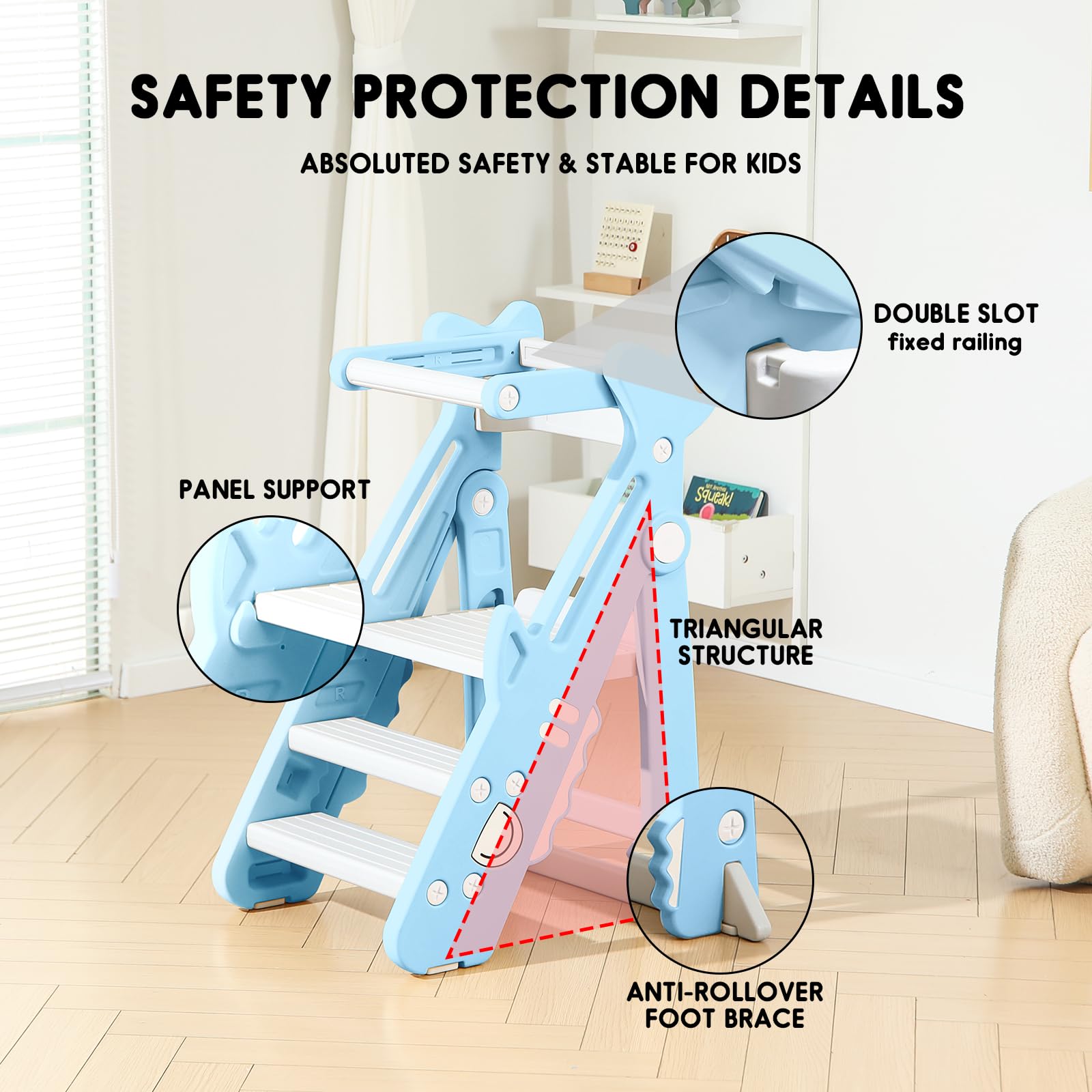 Foldable Adjustable Height Toddler Kitchen Step Stool - Safe Standing Tower Helper for Kids Cooking & Learning - Perfect for Baking, Washing Hands & Countertop Activities