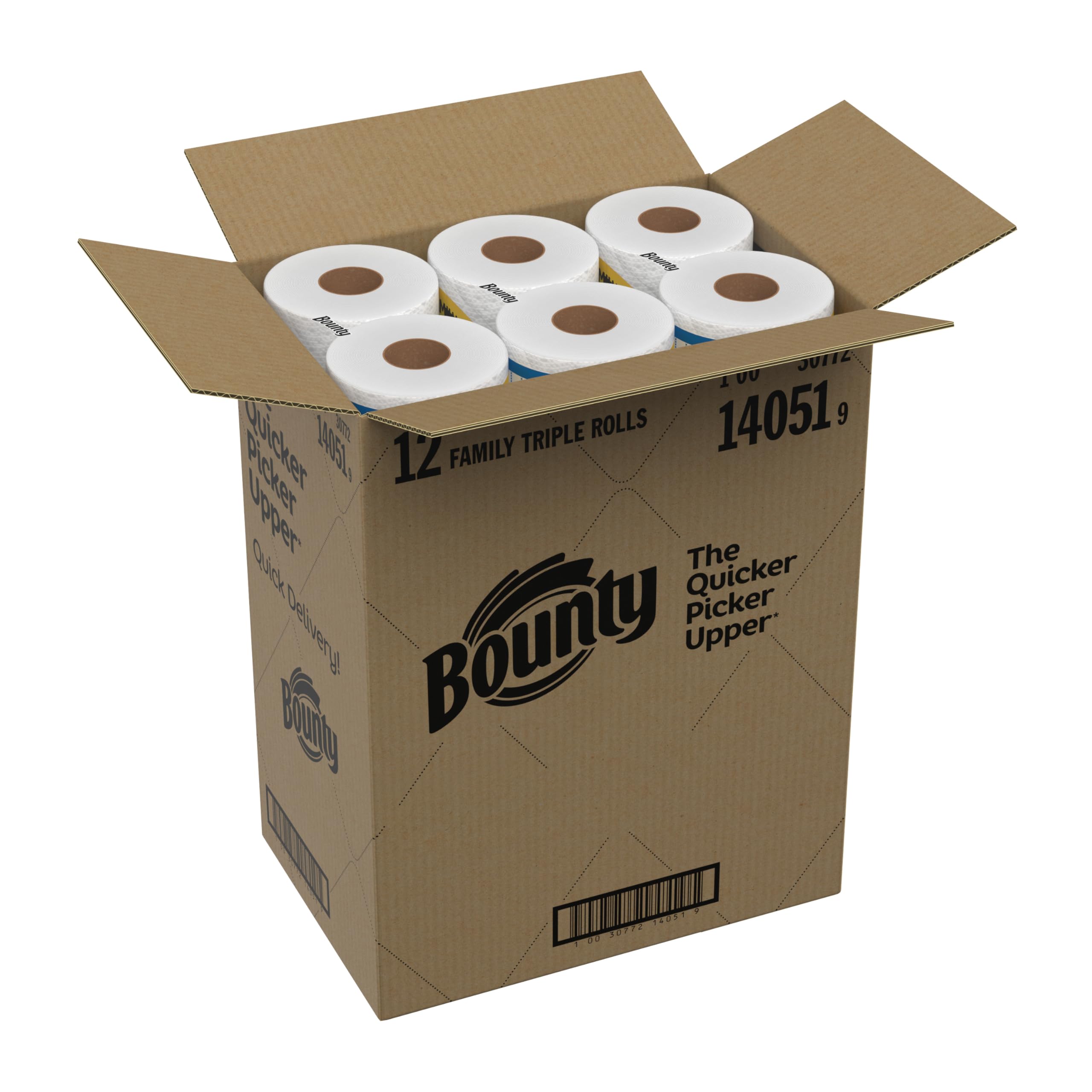 Bounty Quick-Size Paper Towels, White, 12 Family Triple Rolls (36 Regular Rolls) - Super Absorbent & Durable for Kitchen Cleaning, Spills, and Household Use