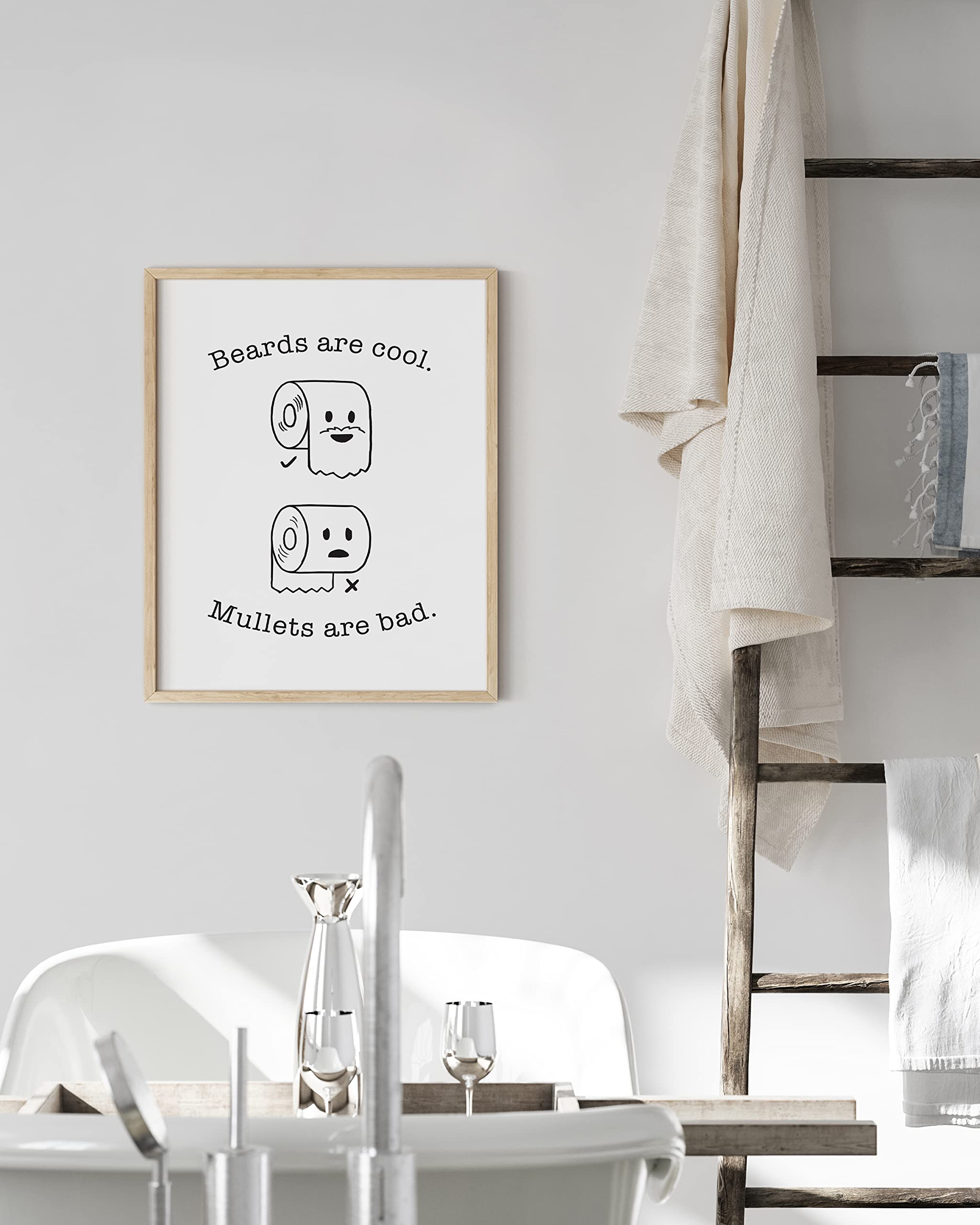 Funny Bathroom Wall Art - HAUS AND HUES Humorous Bathroom Signs & Prints | Black Framed 12x16 Bathroom Decor with Beard/Mullet Design - Perfect for Powder Rooms, Guest Baths & Man Cave Decor
