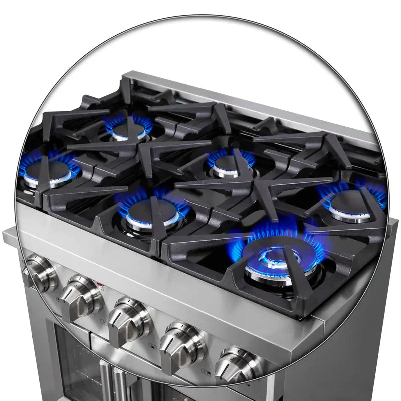 FORNO Massimo 36 Inch Freestanding French Door Gas Range - Stainless Steel Professional Oven with 6 Burners & Convection FFSGS6439 - Perfect for Home Chefs & Large Family Cooking