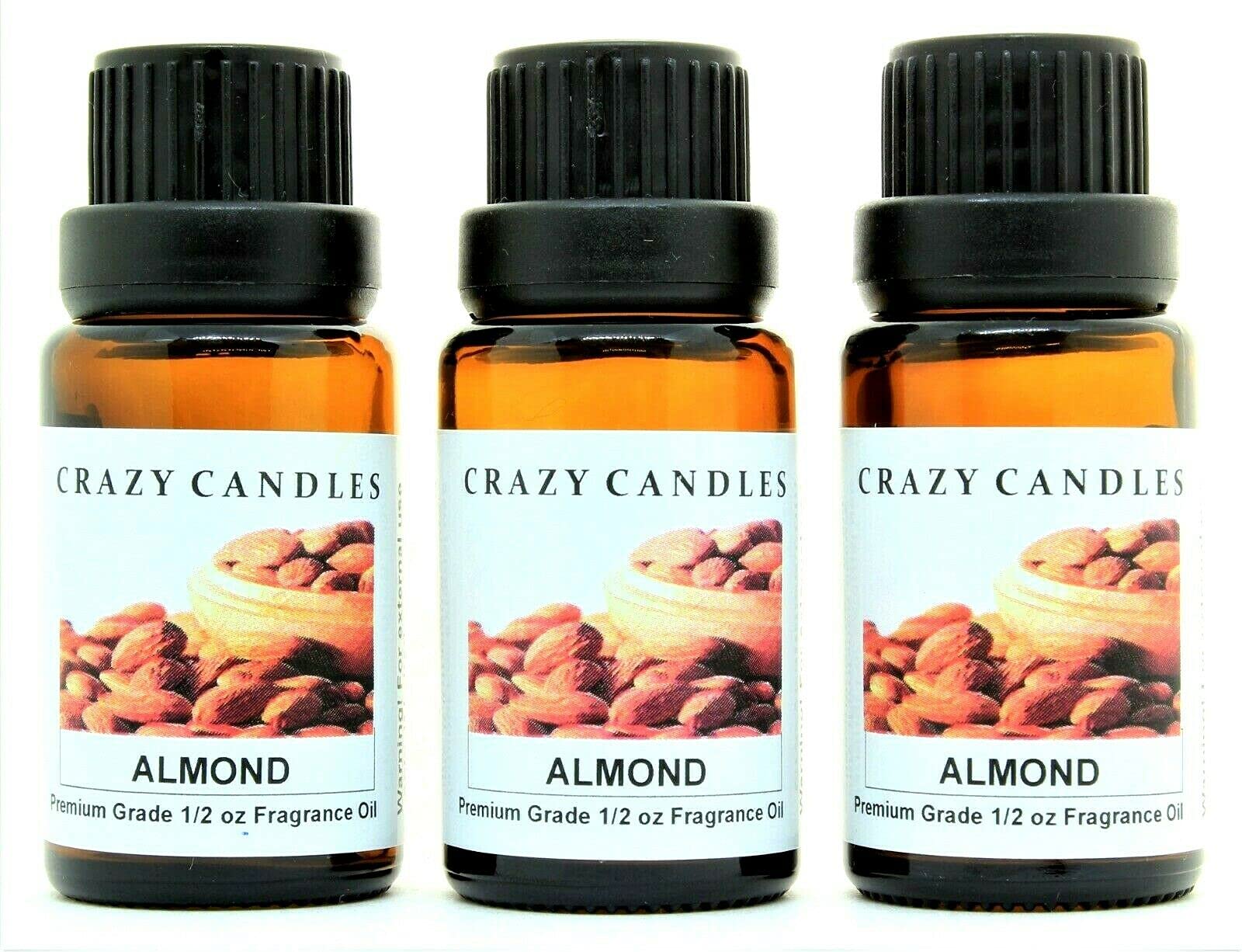 Premium Almond Scented Fragrance Oil - 3 Pack (1/2 FL Oz/15ml Each) - Perfect for Candles, Soaps & Diffusers | Crazy Candles