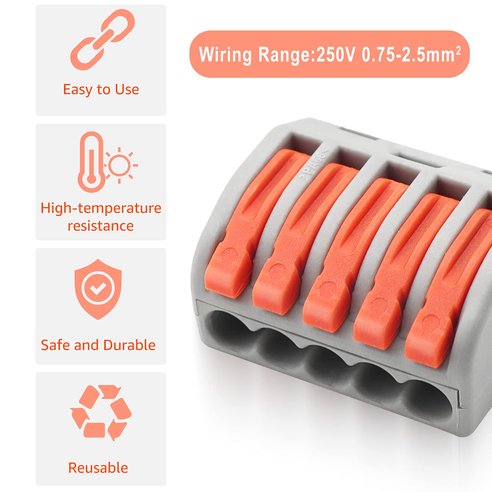 Lever Wire Nut Connectors - Compact Electrical Connectors Kit for Quick Terminal Block Splicing | Universal Soft & Hard Wire Connection | Ideal for Home Wiring, DIY Projects & Electrical Repairs