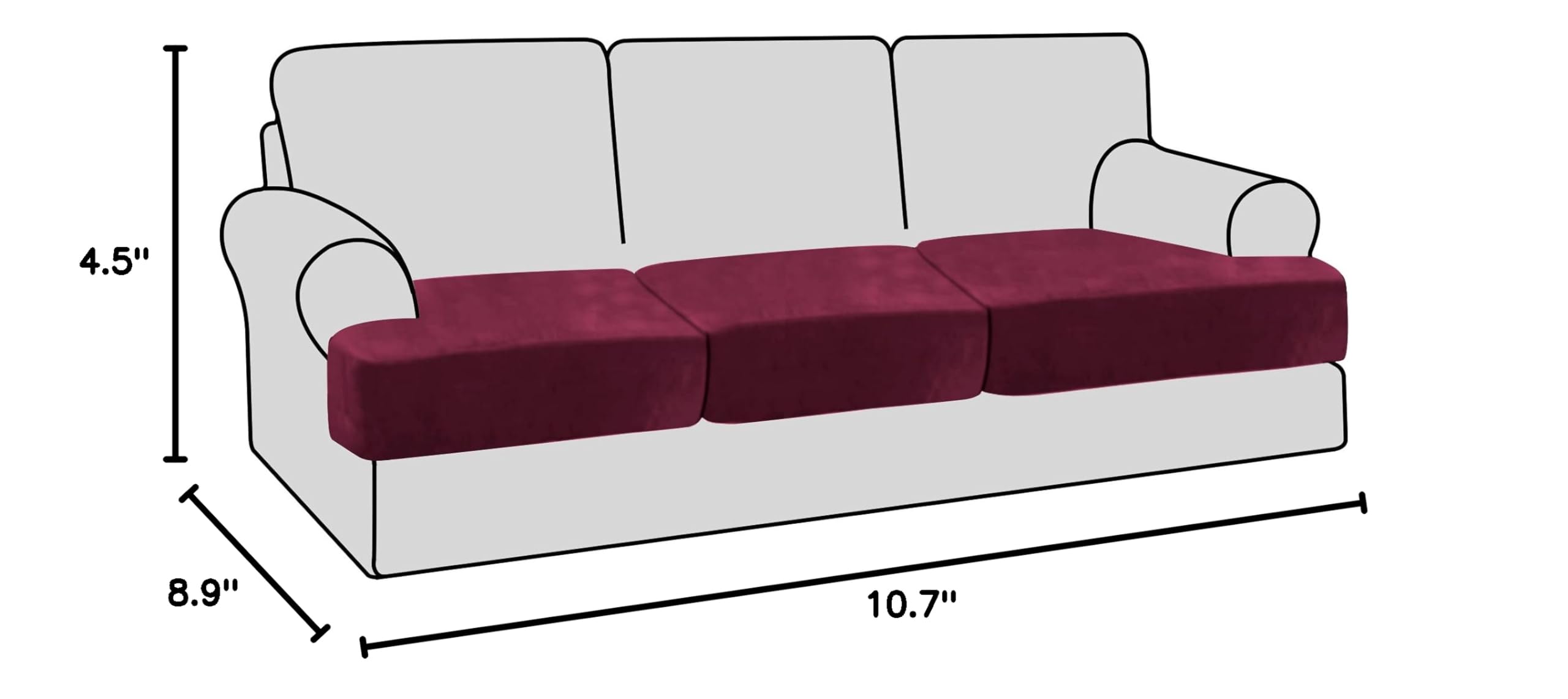 H.VERSAILTEX Stretch Velvet 3-Piece Sofa Slipcover Set - Soft T-Cushion Covers for 3-Seat Couch, Burgundy Red Velour Fabric with Non-Slip Design | Perfect for Living Room, Sectional Sofa & Home Decor