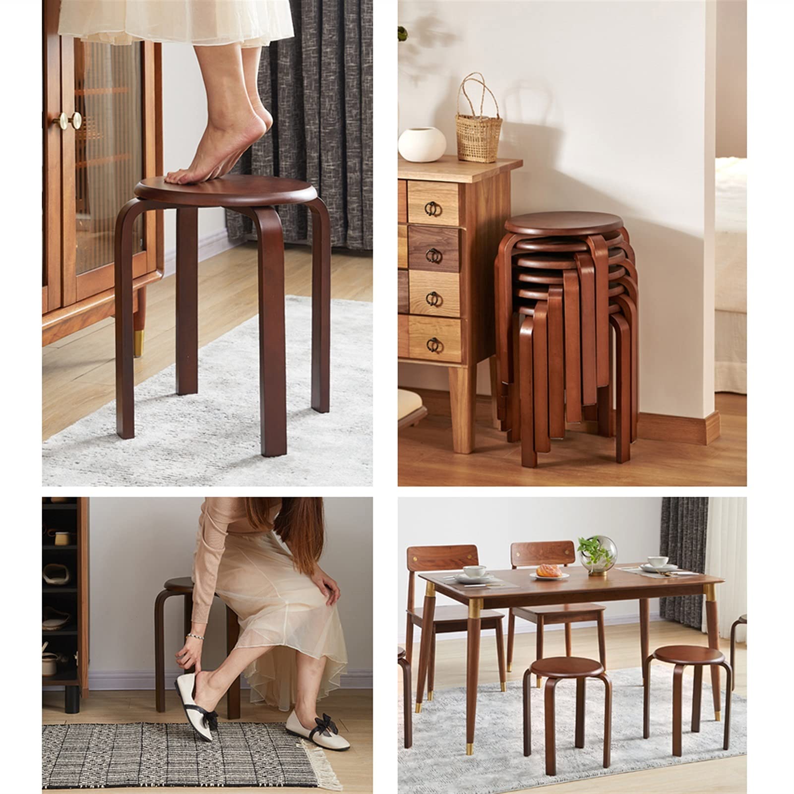 Modern Solid Wood Folding Stool - 17.3