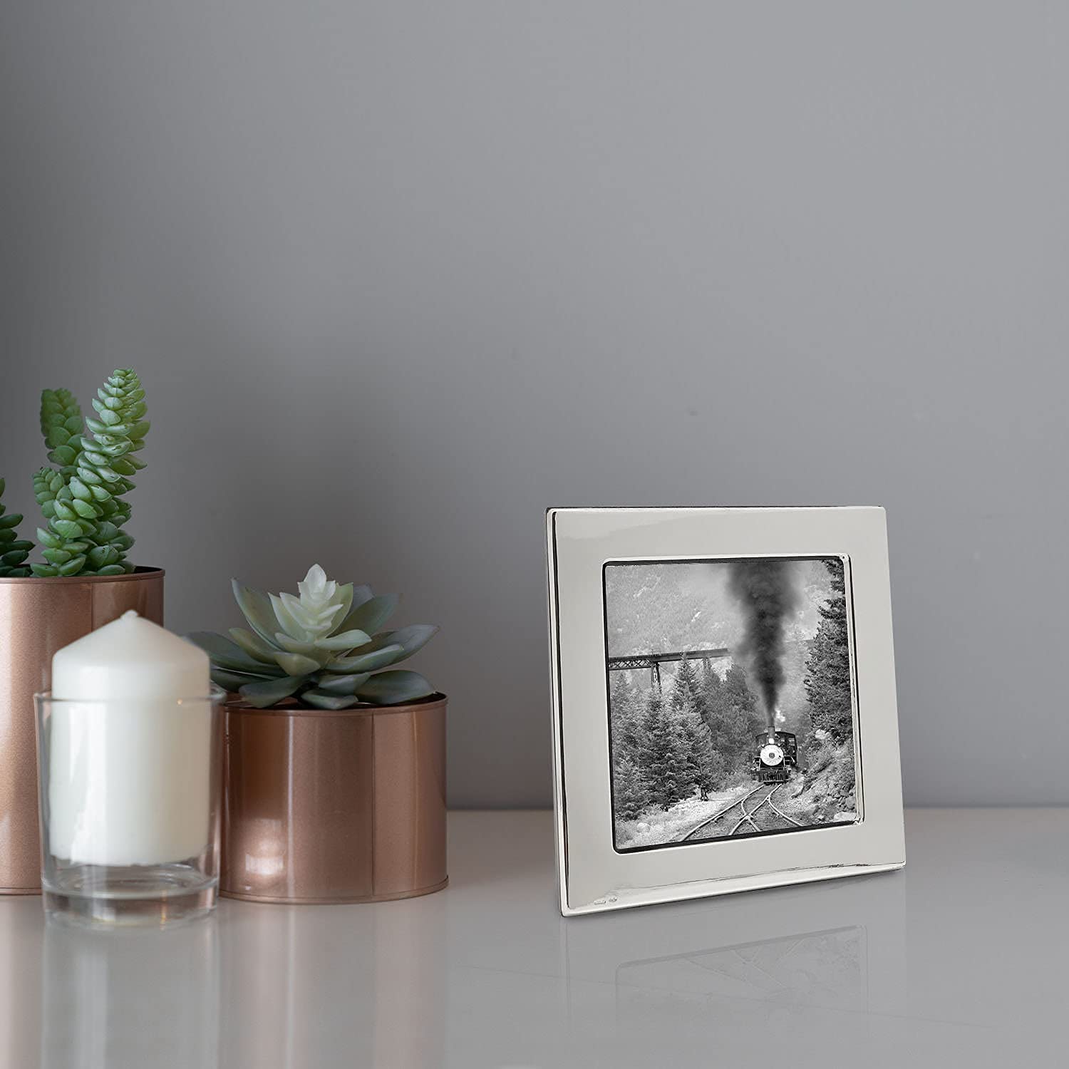 Siena 3x3 Wide Plain Silver Deco Picture Frame - Premium 925 Sterling Silver Photo Frame for Wall Display, Tabletop Decor, Wedding Photos & Gift Giving
