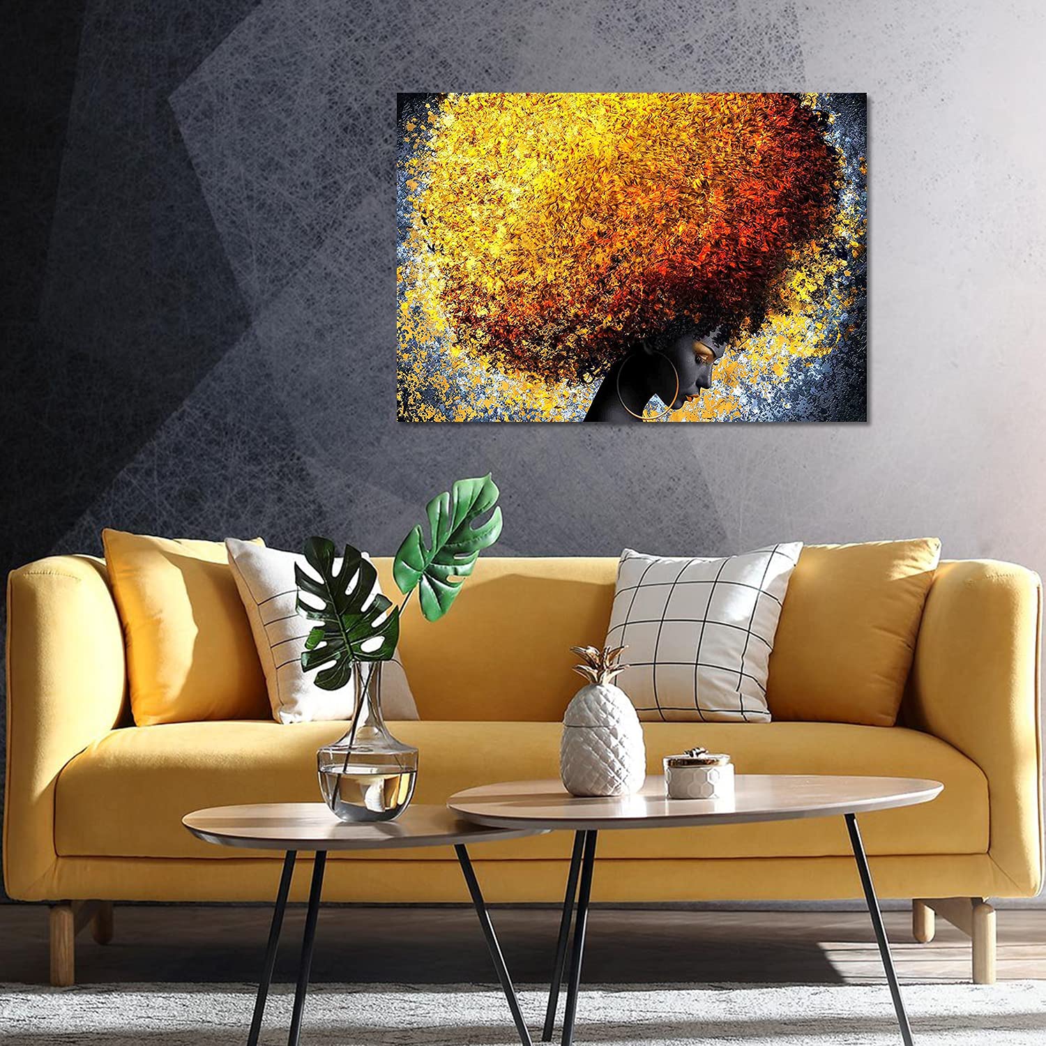 Premium Canvas Wall Art - African American Abstract Painting with Modern Black Queen & Afro Hairstyle Design - Framed 24x36 Inch - Perfect for Living Room, Bedroom & Office Decor