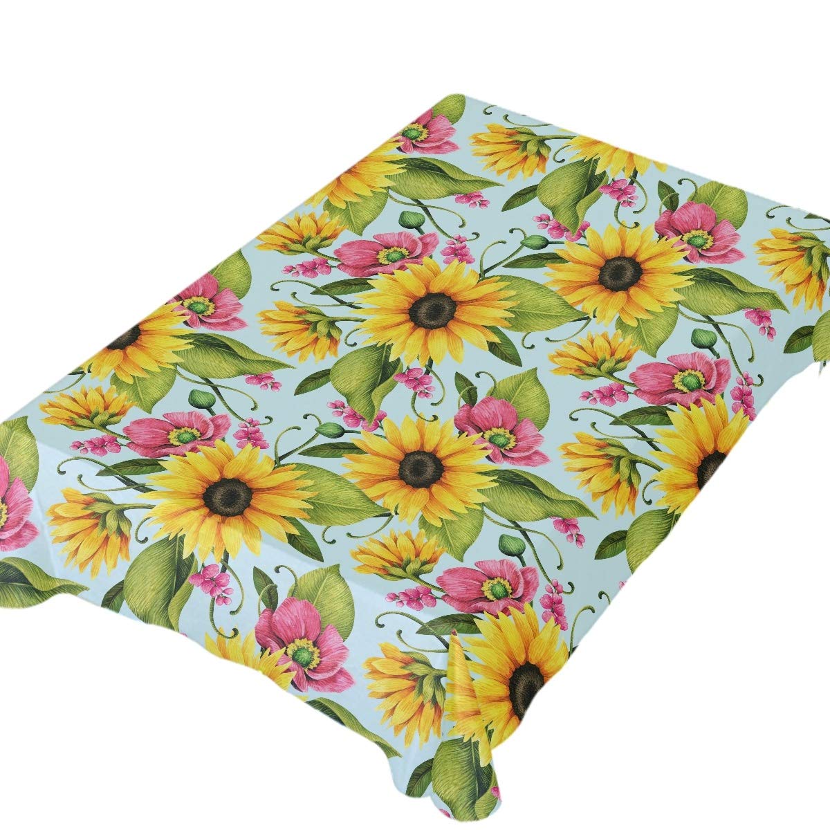Sunflower Poppy Leaf Tablecloth 60x120 Inch Rectangle Table Cover - Waterproof Washable Table Protector for Outdoor Wedding Party Dining Room Decor