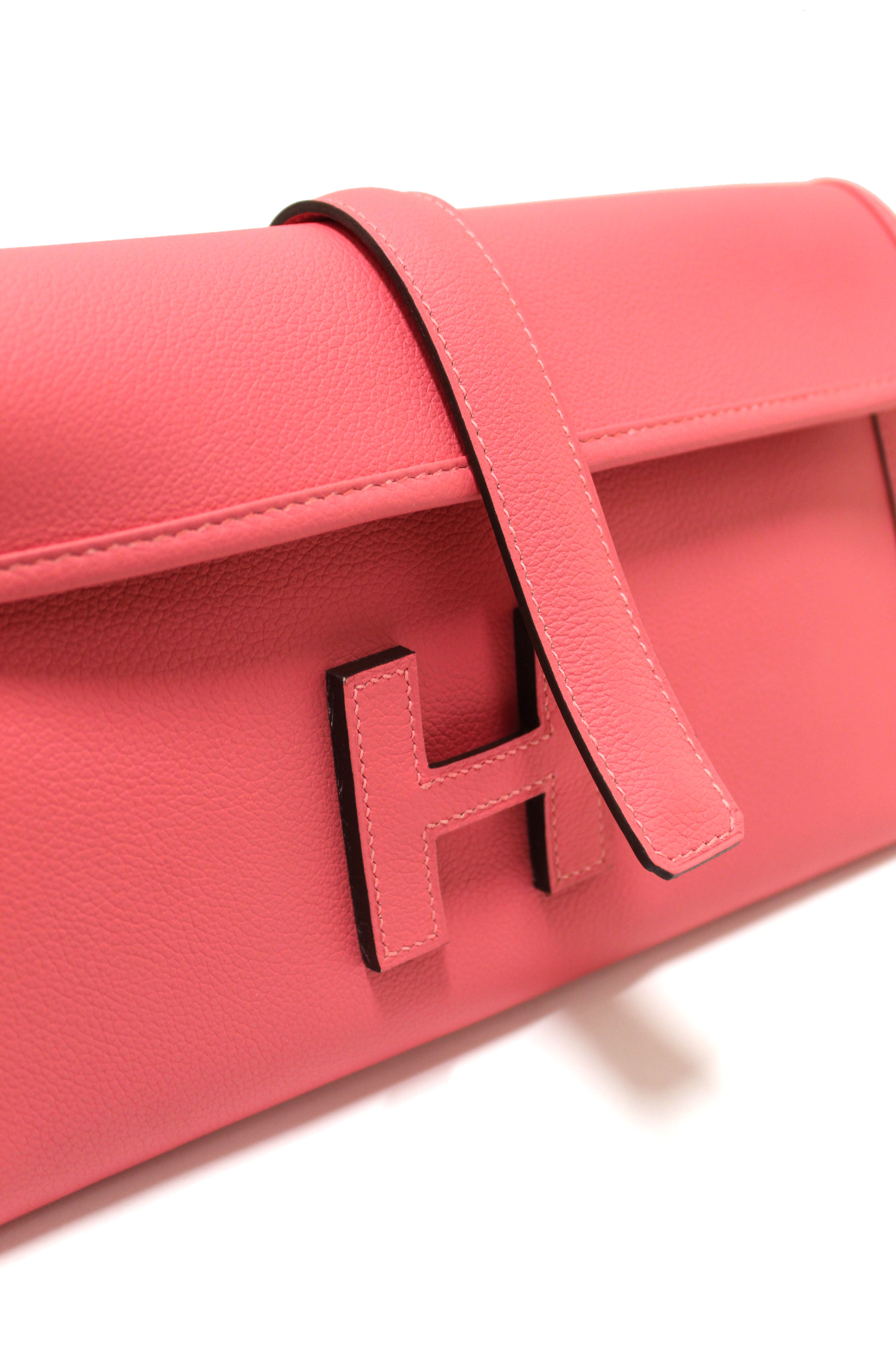 Authentic Hermes Rose Azalee Jige Elan Clutch 29 Bag - Luxury Women's Handbag for Evening Parties, Weddings & Special Occasions