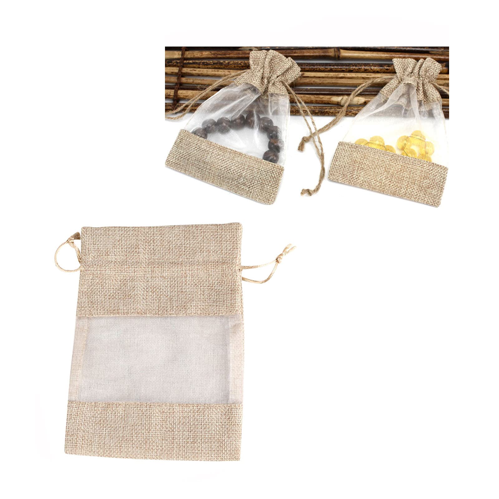 13x18cm Burlap Drawstring Gift Bags with Sheer Organza - 50PCS Eco-Friendly Jute Sacks for Wedding Favors, Party Decorations, Birthday Gifts & DIY Crafts - Perfect for Rustic Weddings, Baby Showers and Holiday Packaging