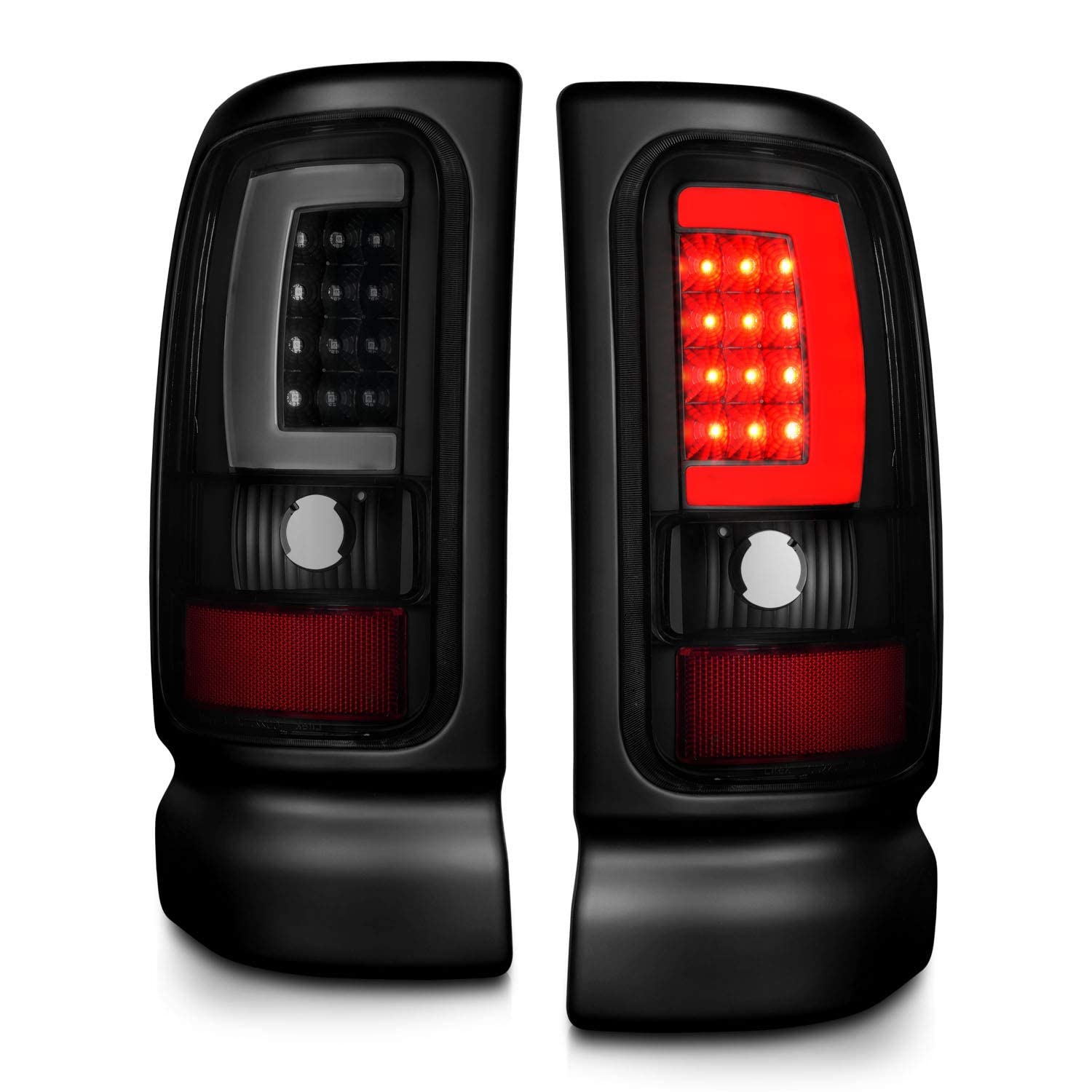 1994-2001 Dodge Ram 1500/2500/3500 Truck Black Smoke C-Bar LED Tail Lights - Pair (Left & Right) - High Visibility Replacement for Improved Safety - Perfect for Night Driving & Off-Road Adventures
