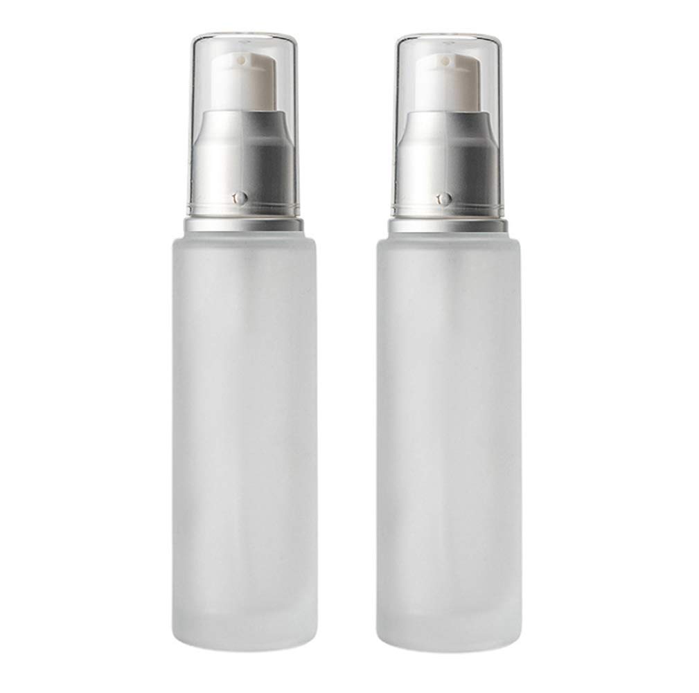 2-Pack 100ml (3.4oz) Refillable Frosted Glass Lotion Bottles with Pump Dispenser - Essential Oil Containers, Skin Care Cream & Liquid Storage - Perfect for Bathroom, Salon, Spa, and Travel Organizers