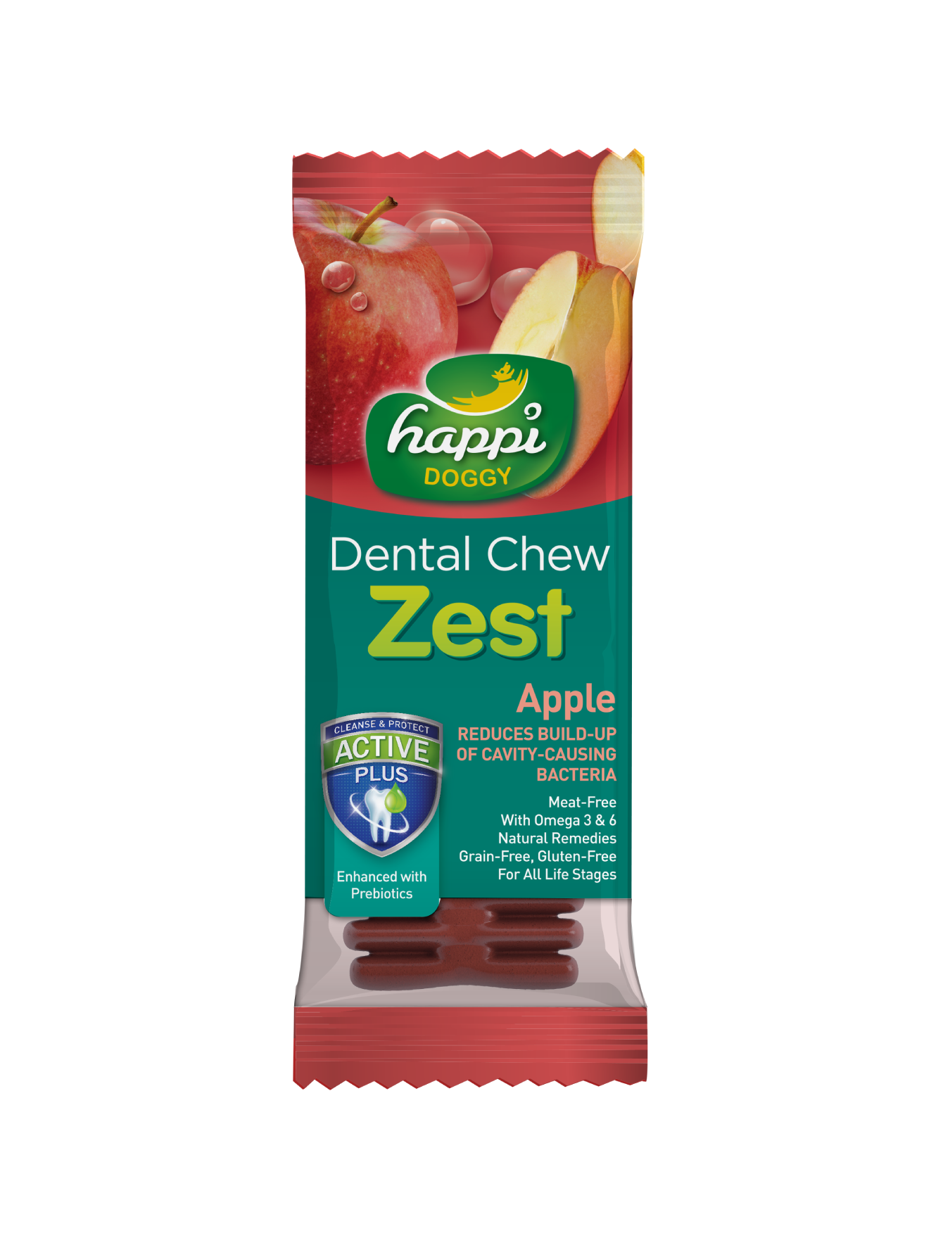 Happi Doggy Dental Chew Treats for Dogs - Zesty Apple Flavor, 4 Inch - Promotes Oral Health & Fresh Breath - Perfect for Small to Medium Dogs