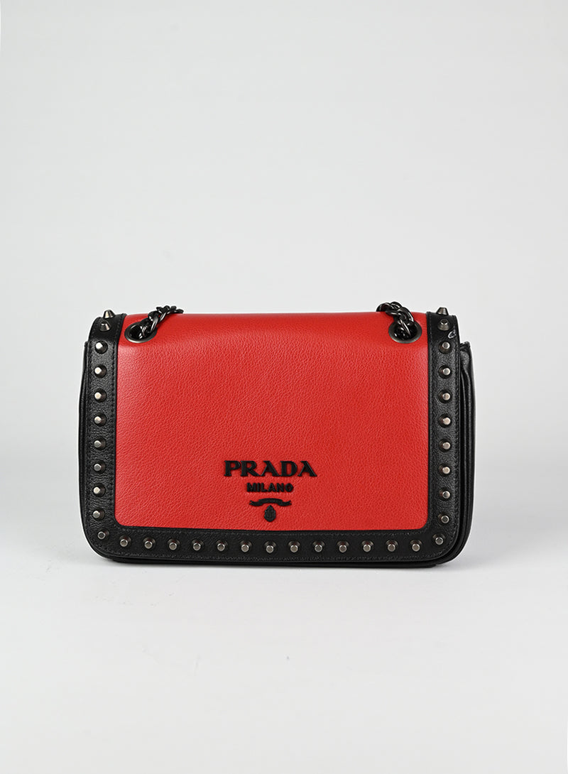 Prada Leather Handbag in Red & Black | Luxury Crossbody Bag for Women | Perfect for Work, Travel & Evening Events