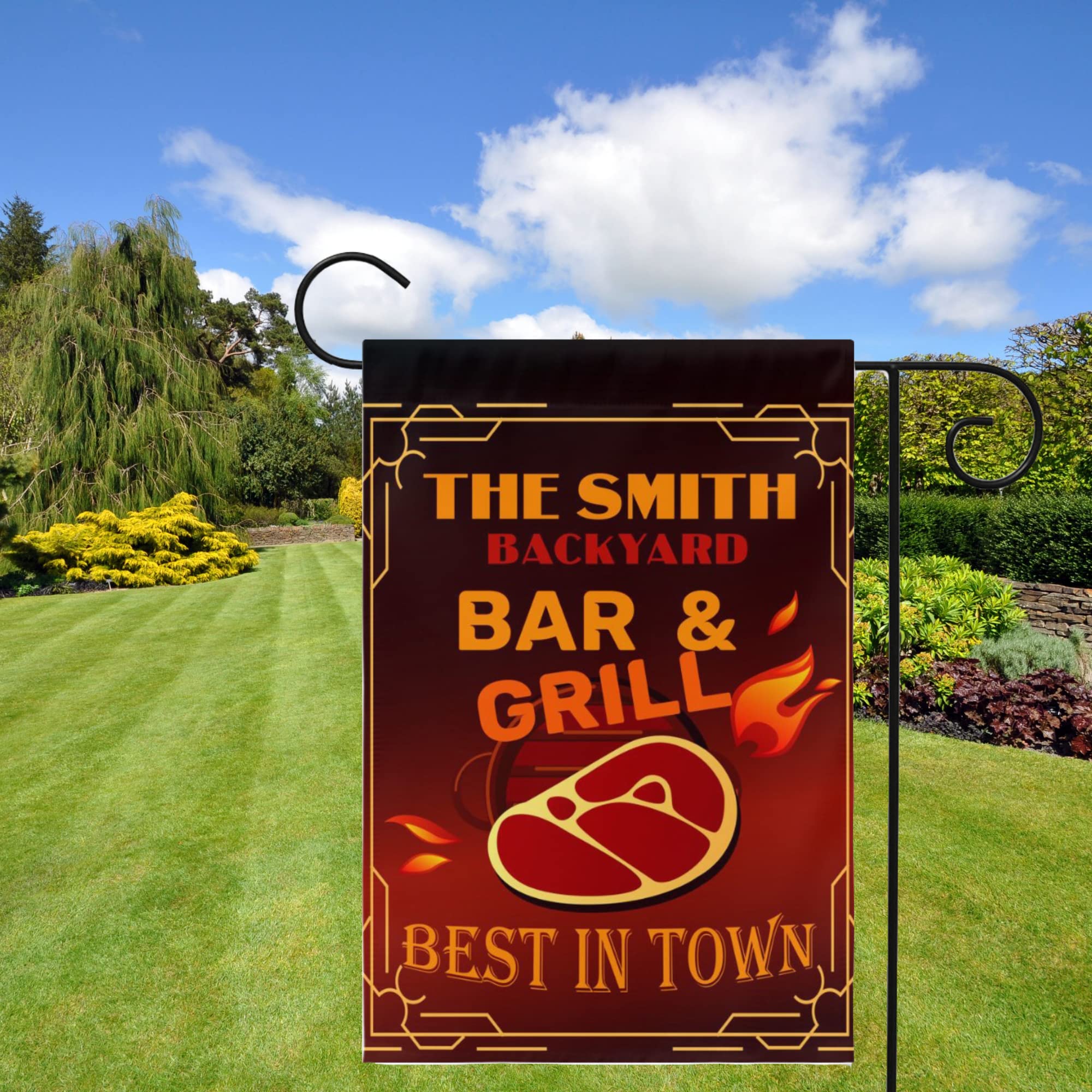 Custom Personalized Bar & Grill Camping Yard Flag - Unique Steak Housewarming Gift, Garden Lawn & Campsite Decoration for Girlfriend | Perfect for Outdoor BBQs, Tailgating & Backyard Parties