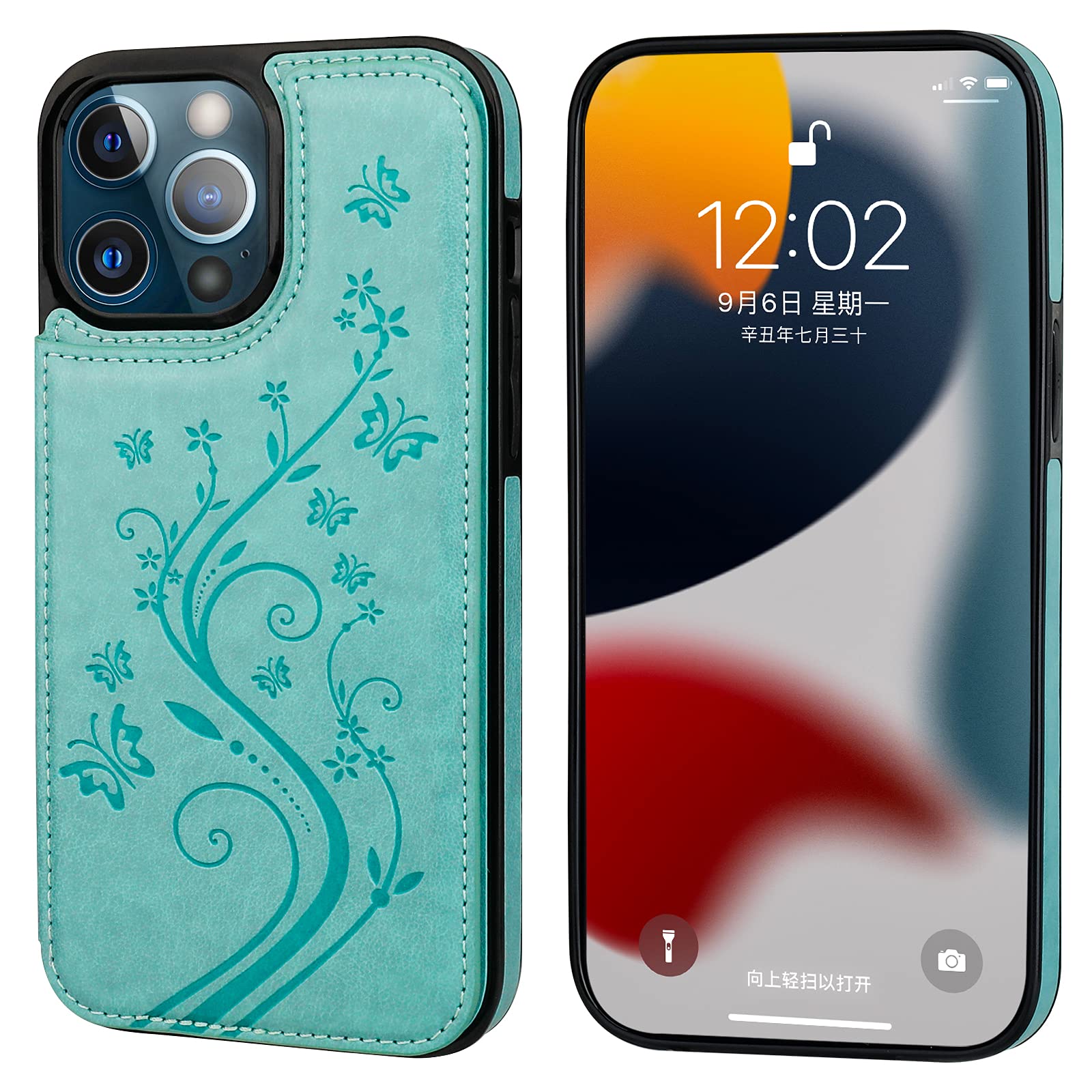 Vaburs iPhone 13 Pro Max Wallet Case with Card Holder - PU Leather Flip Cover with Embossed Butterfly Design, Magnetic Car Mount Compatible, Shockproof Protection for 6.7