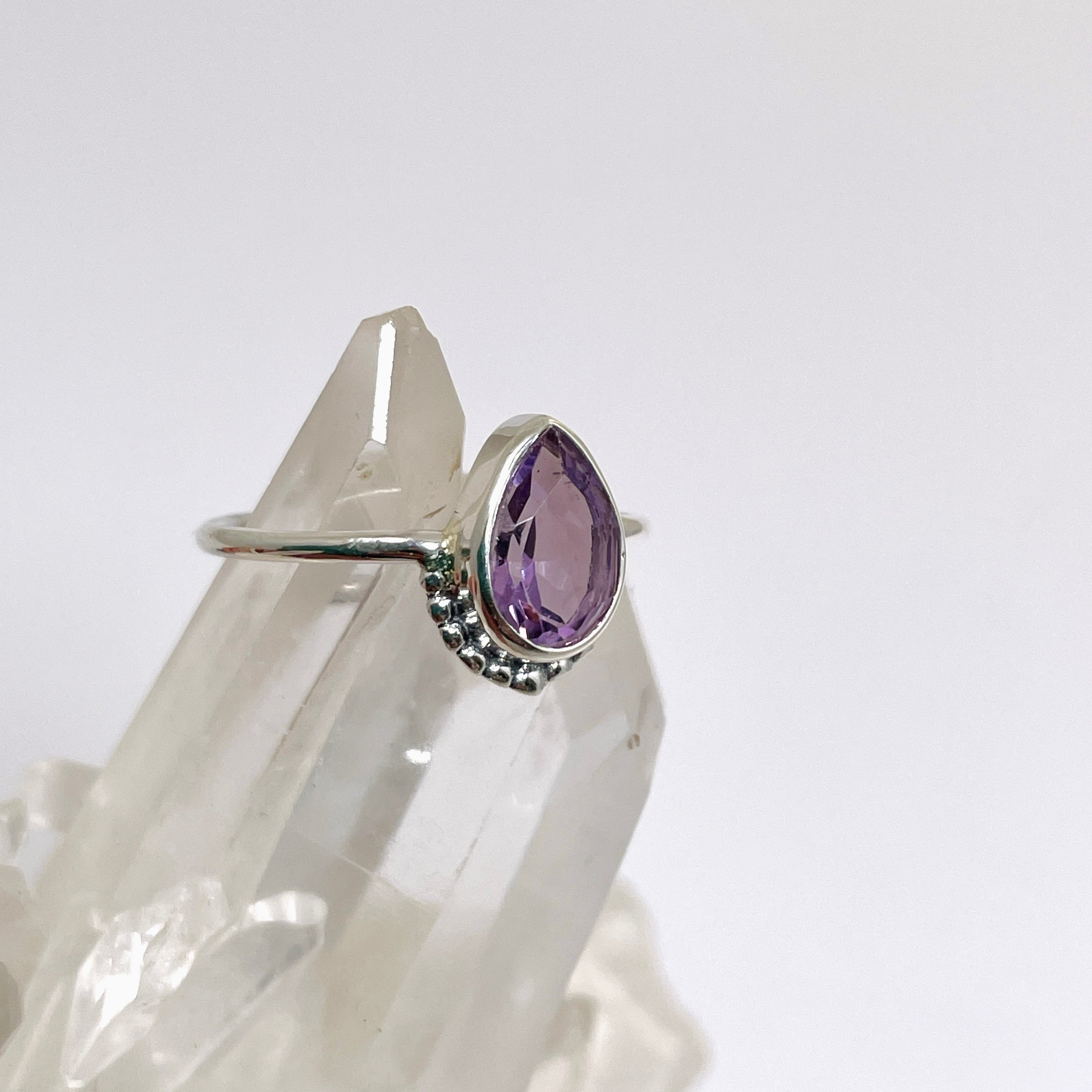 Amethyst Teardrop Dainty Band Ring - 925 Sterling Silver Elegant Jewelry for Women, Perfect for Valentine's Day Gifts & Everyday Wear