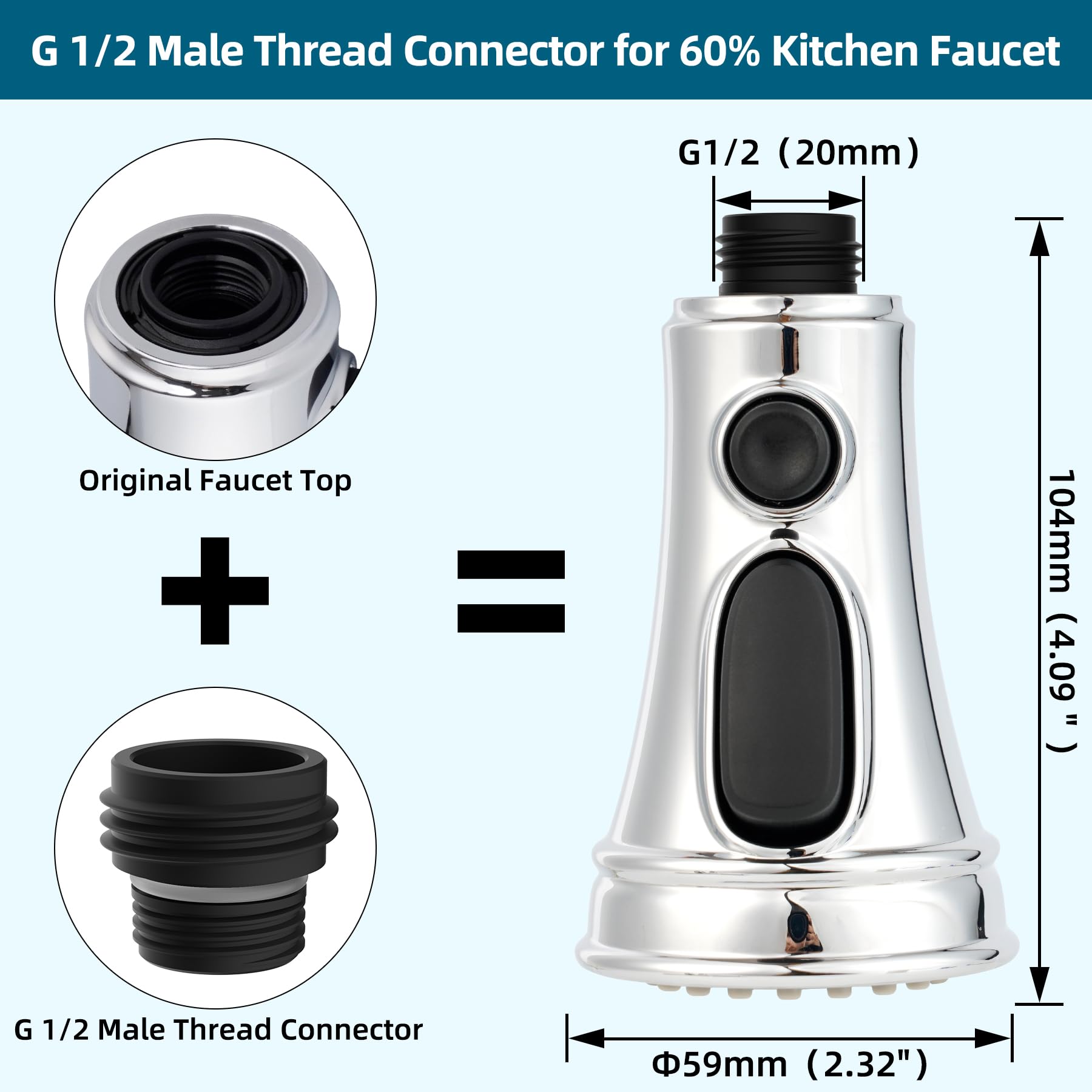 Hygie 3-Function Pull Down Kitchen Faucet Spray Head Replacement with 15 Adapter Kit - Chrome Finish Pull Out Sink Sprayer Nozzle for Modern Kitchen Faucets | Perfect for Washing Dishes, Cleaning Sinks & Food Prep