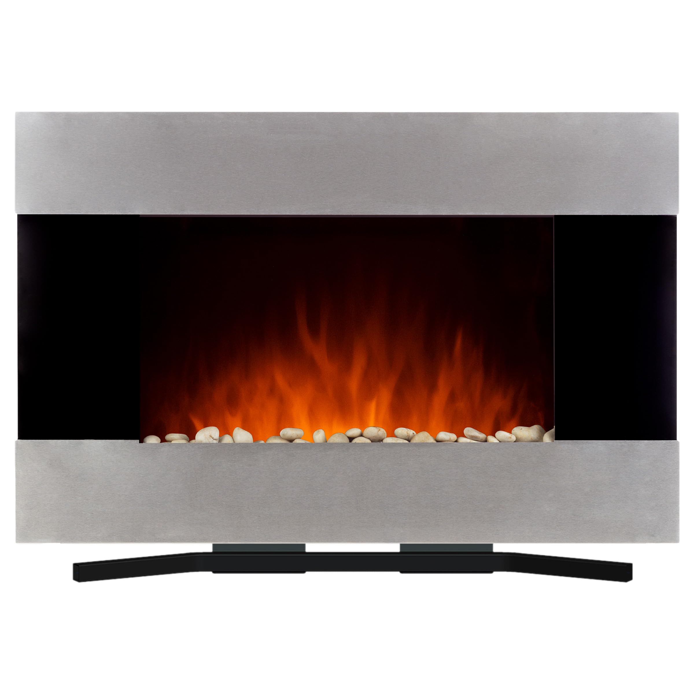 36-Inch Wall Mounted Electric Fireplace - Modern Stainless Steel Fireplace Heater with Remote Control, Adjustable Flame & Temperature, Floor Stand - Perfect for Living Room, Bedroom & Office Decor