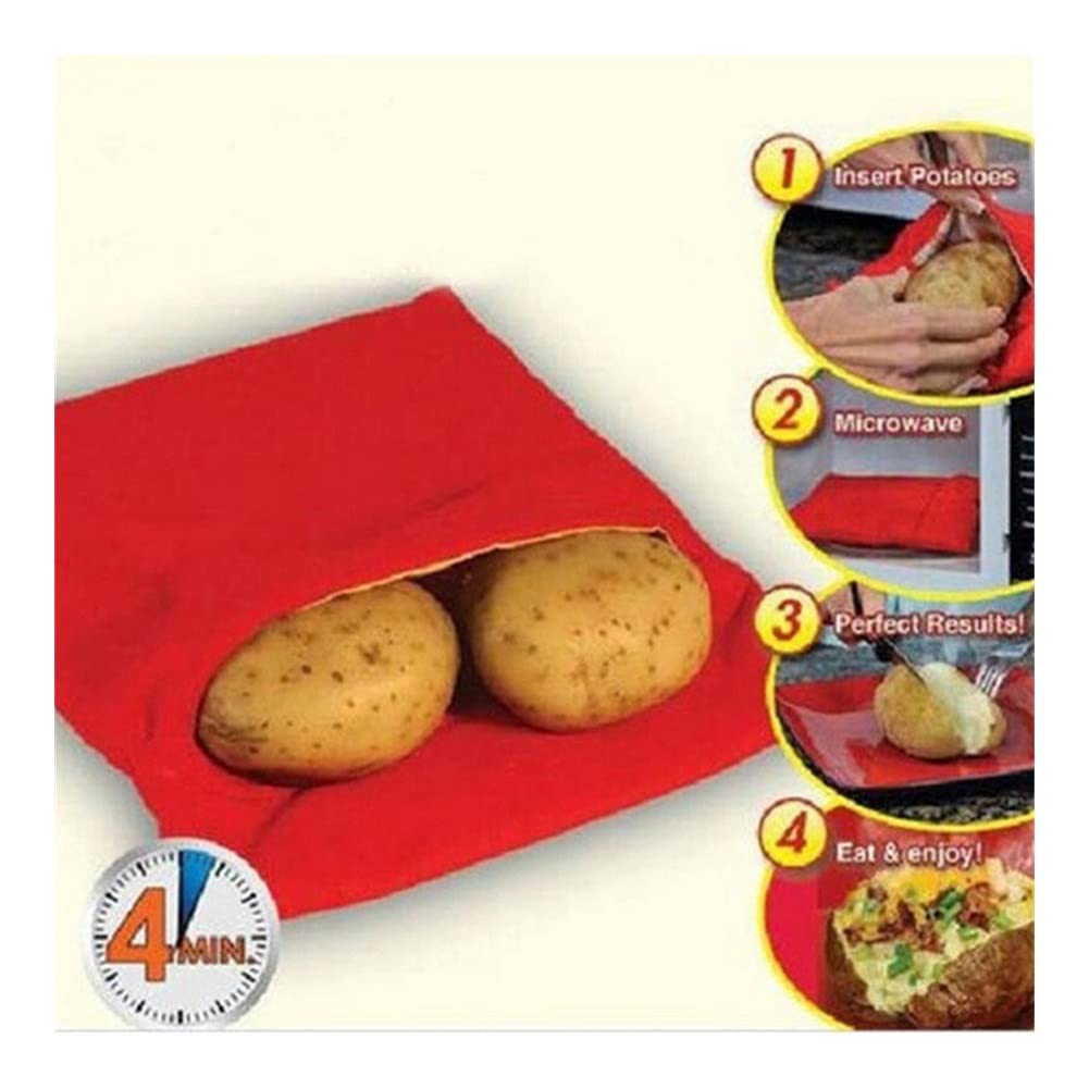 1PC Red Washable Microwave Potato Cooker Bag - Bakes 4 Potatoes at Once | Fast & Easy Microwave Cooking | Perfect for Quick Meals, Office Lunches & Family Dinners
