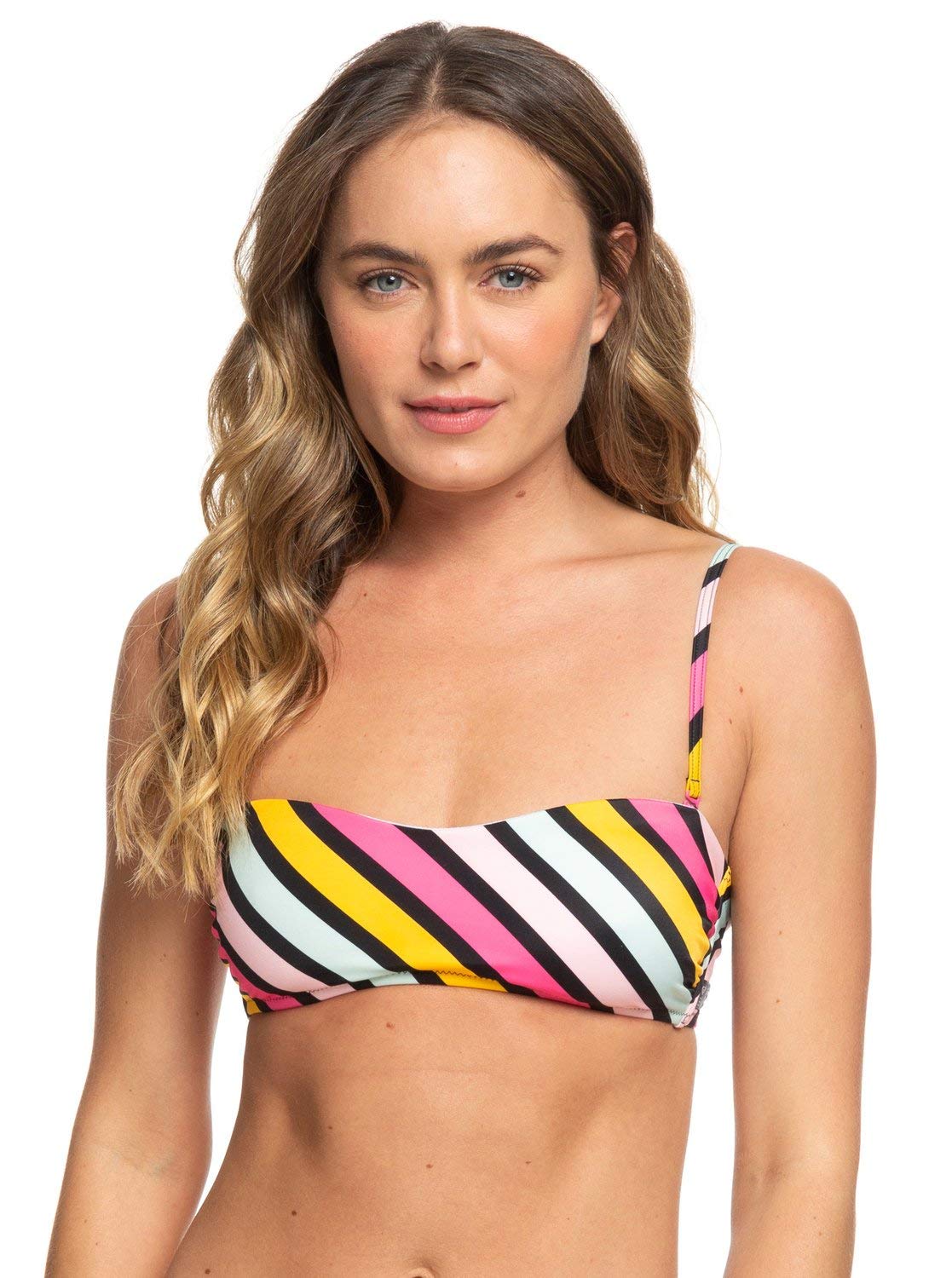 Roxy Pop Surf Bandeau Swim Top - Women's Two-Piece Bikini Top in Anthracite, Size Large | Perfect for Beach Vacations, Pool Parties & Summer Surfing