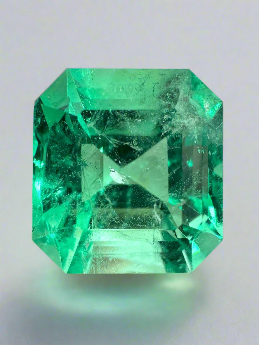 8.01 Carat Natural Colombian Emerald - Loose Asscher Cut Gemstone (12.5x11.5mm) - Vivid Green Color for Jewelry Making & Luxury Gifts