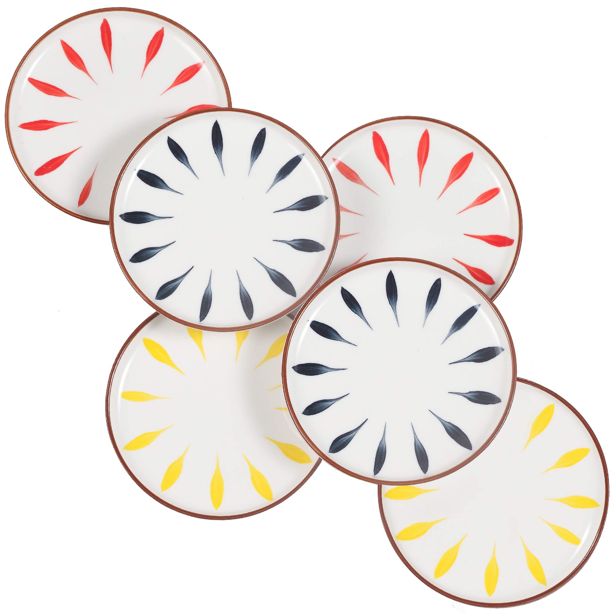 Aquiver 6-Inch Ceramic Dessert Plates Set of 6 - Colorful Painted Porcelain Appetizer Plates for Cake, Pie, Ice Cream, Waffles & Snacks - Elegant Tea Party & Dessert Serving Dishes (3 Colors) - Perfect for Afternoon Tea, Birthday Parties & Holiday Gatherings