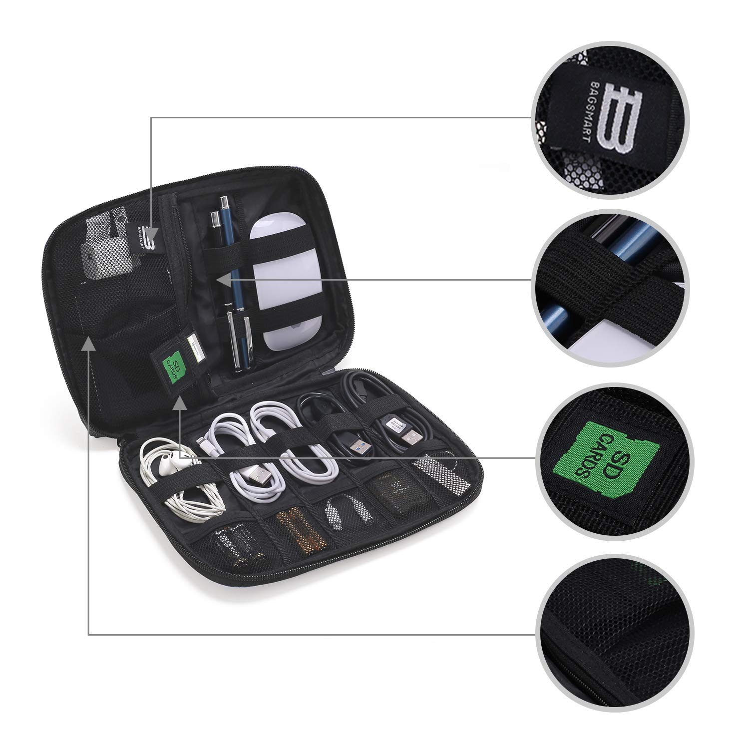 BAGSMART Travel Electronics Organizer Case - Compact Cord & Cable Organizer Bag for Phone, Charger, SD Cards - Perfect Travel Accessories for Men & Women (Grey) | Ideal for Business Trips, Vacations & Daily Commute