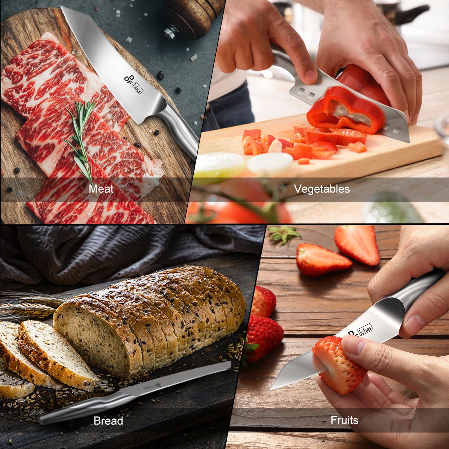 8-Piece Professional Japanese High Carbon Stainless Steel Kitchen Knife Set with Magnetic Wall Strip | DDF Chef Knives for Slicing, Dicing & Food Prep | Perfect for Home Cooks & Professional Kitchens