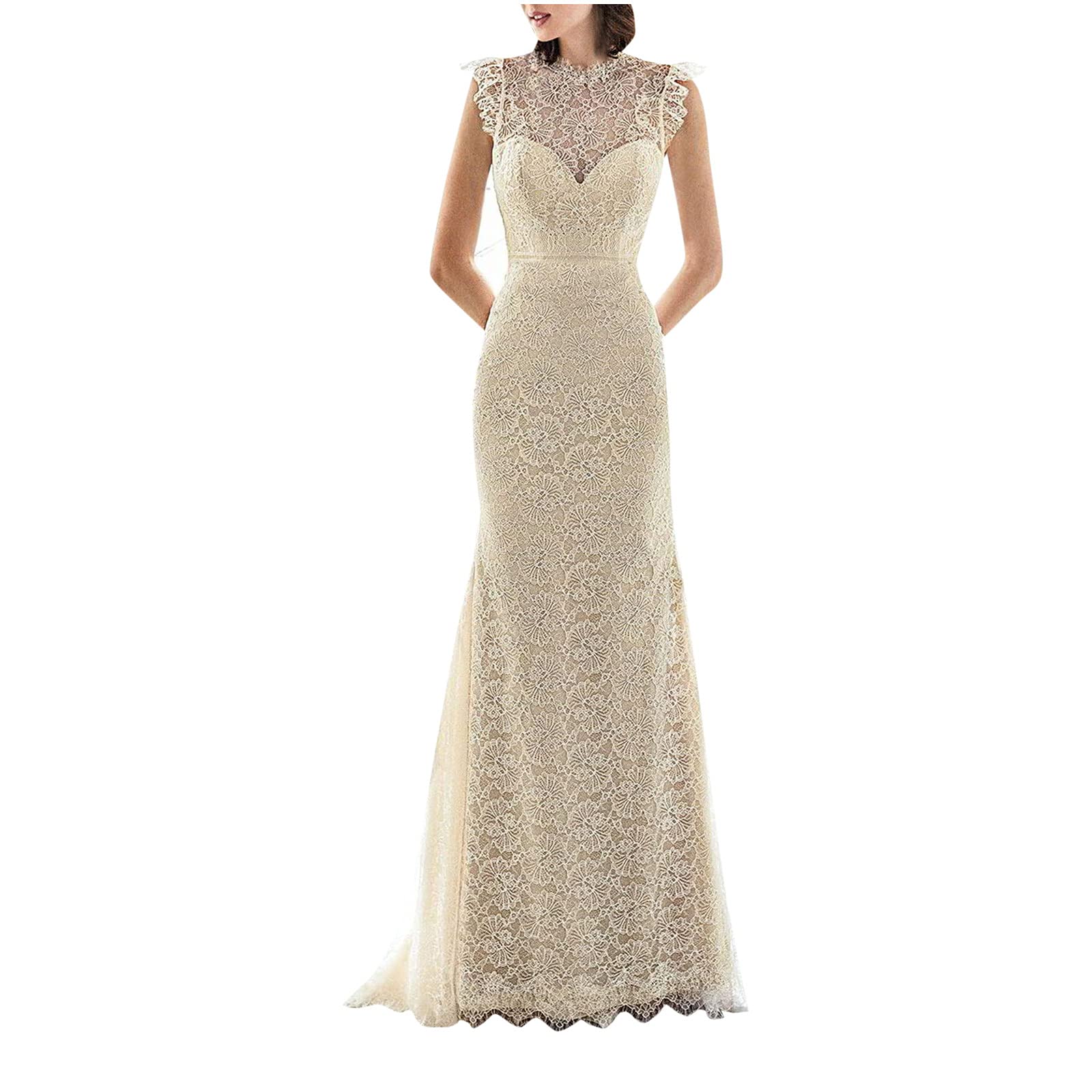 aohooy Women's Sexy Lace Sheer Stand Collar Sleeveless Backless Elegant Maxi Dress for Wedding Guest, Party & Special Occasions | Perfect for Evening Events, Cocktail Parties & Formal Gatherings