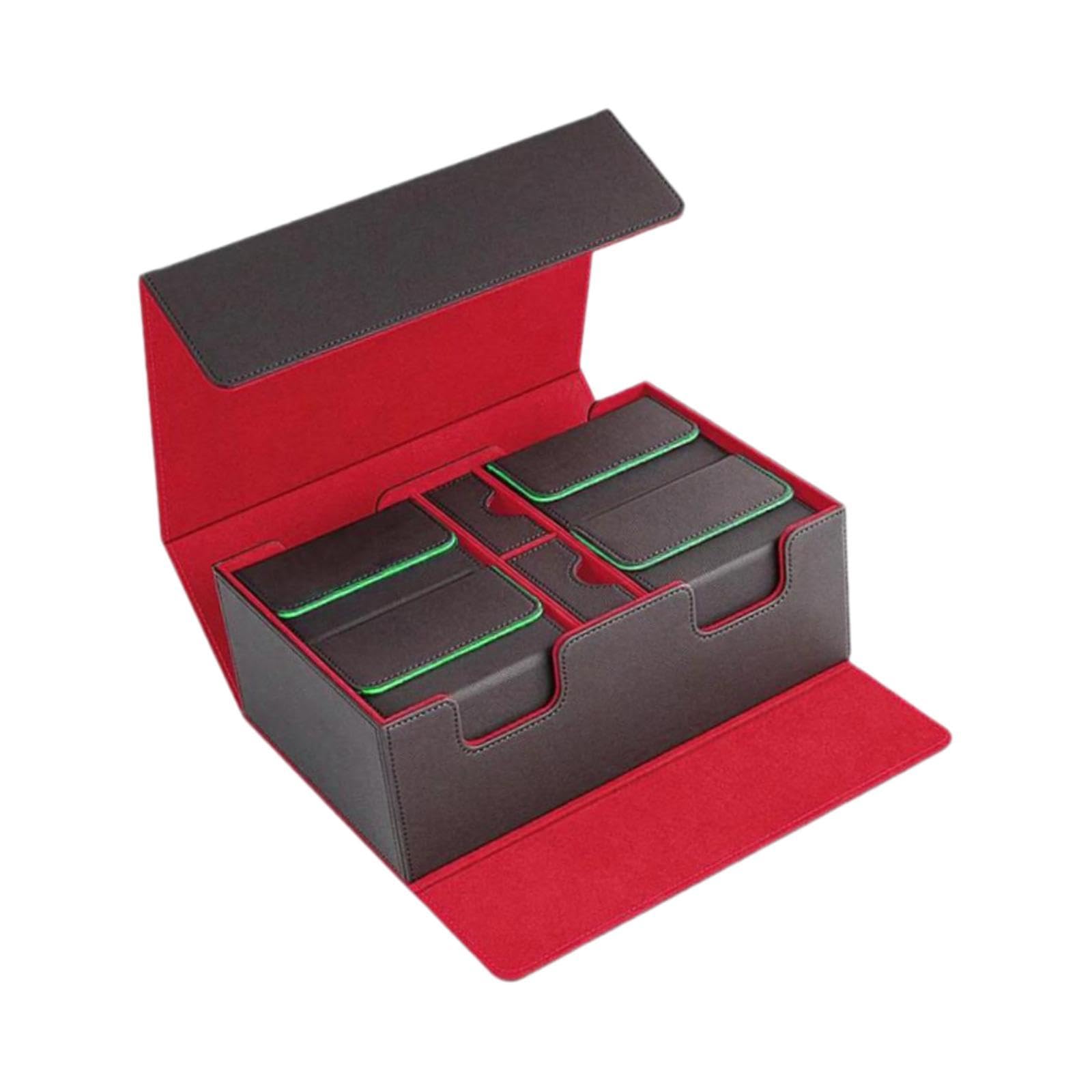 Milageto Trading Card Deck Case - Multifunctional Collectible Storage Box with Dividers for Hockey, Sports & Trading Cards (Red/Green Inner) - Perfect for Card Collectors, Game Nights & Organizing Collections