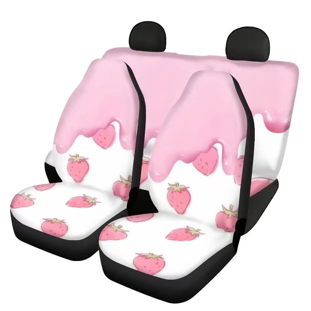 Pink Strawberry Print Dog Car Seat Cover - Universal Fit Full Set for Front & Rear Seats, Adjustable Pet Seat Protector - Perfect Gift for Dog Lovers (Ideal for Road Trips, Daily Commutes & Pet Travel)