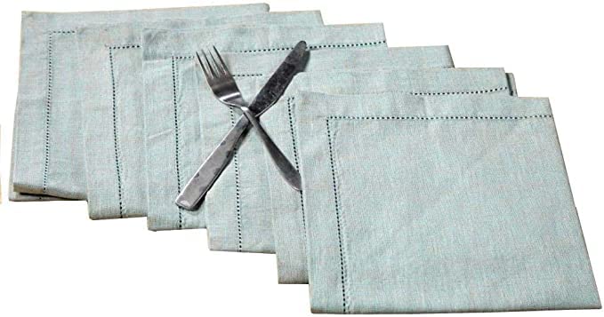 6 Pack Premium Cotton Napkins - Soft & Absorbent White & Turquoise Dinner Napkins for Everyday Use, Parties, and Special Occasions