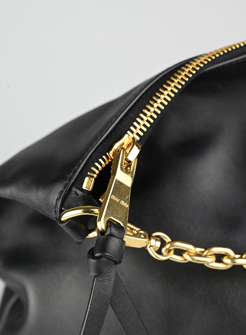 Miu Miu Black Soft Leather Maxi Bag for Women - Luxury Large Shoulder Tote Handbag Perfect for Work, Travel & Everyday Use