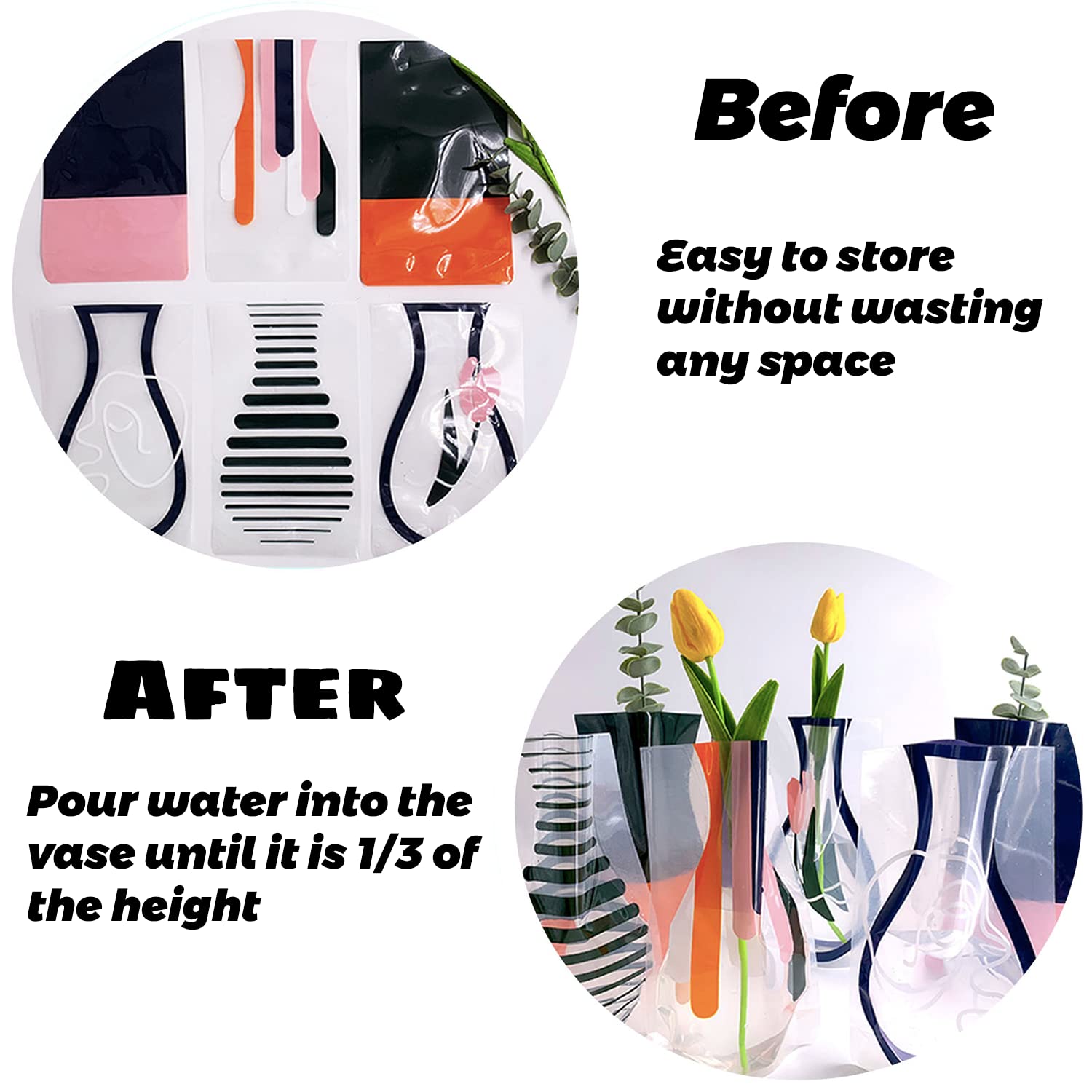 BLOFLO Collapsible Flower Vase Set of 6 - Foldable Expandable Plastic Vase for Home Office Wedding Centerpieces - Modern Decorative Vase for Fresh Flowers, Table Decor, and Gift Giving