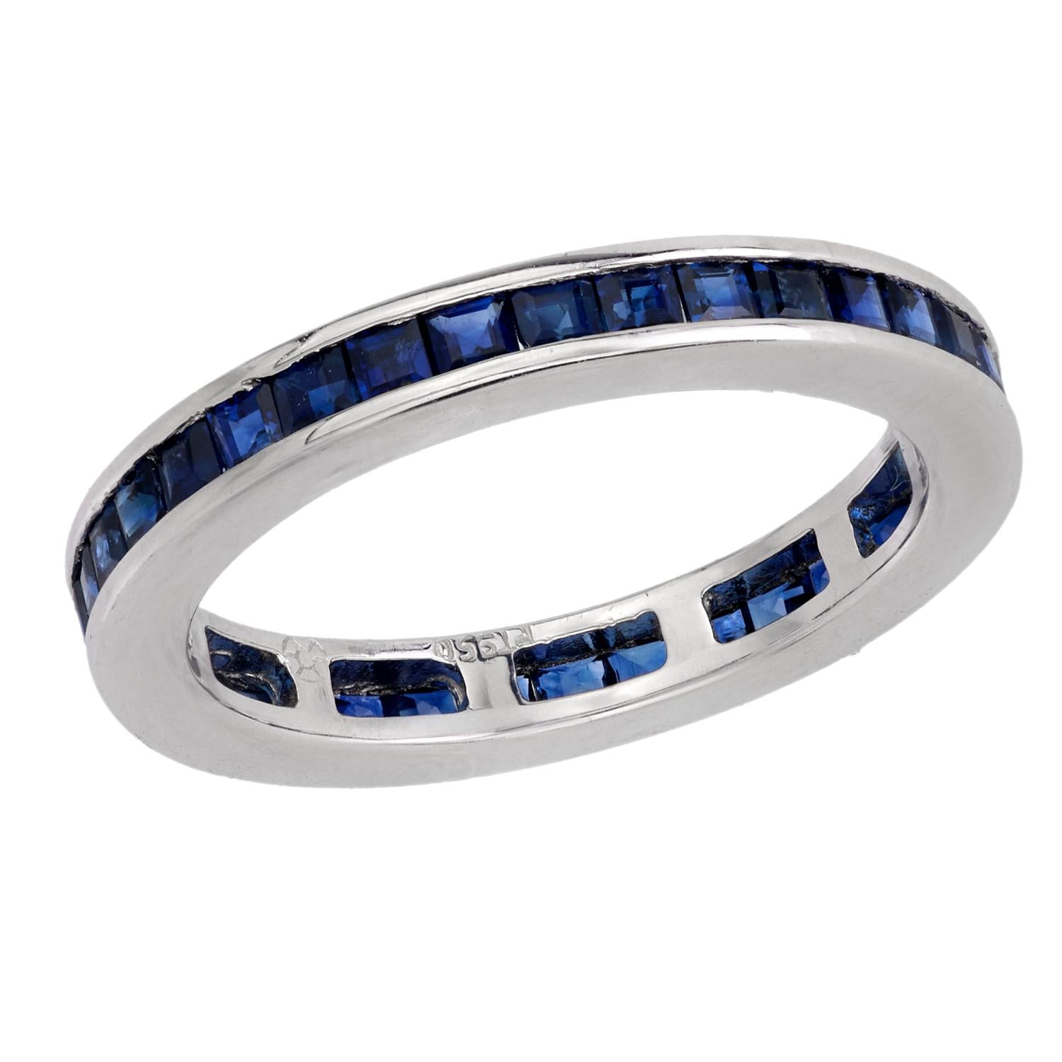 Platinum Sapphire Eternity Band for Women - Vintage Style Wedding Ring, Anniversary Gift, Bridal Jewelry - Perfect for Engagements, Proposals & Special Occasions
