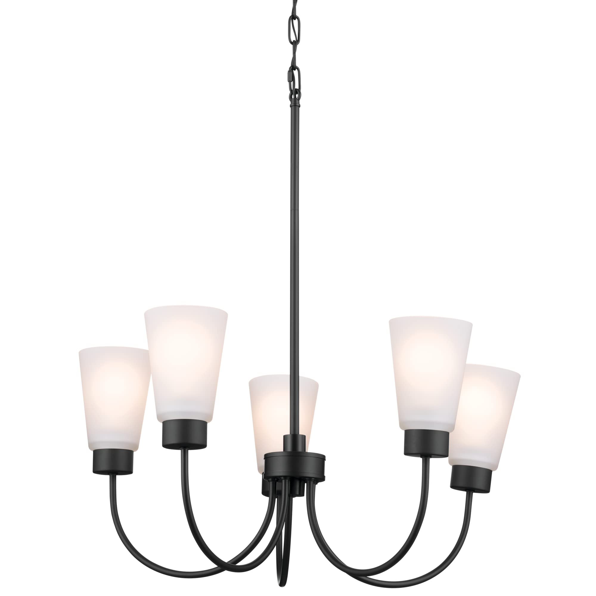 Kichler Erma 5-Light Black Chandelier with Satin Etched Glass - Traditional Ceiling Light Fixture for Living Room, Dining Room, Bedroom or Entryway (24