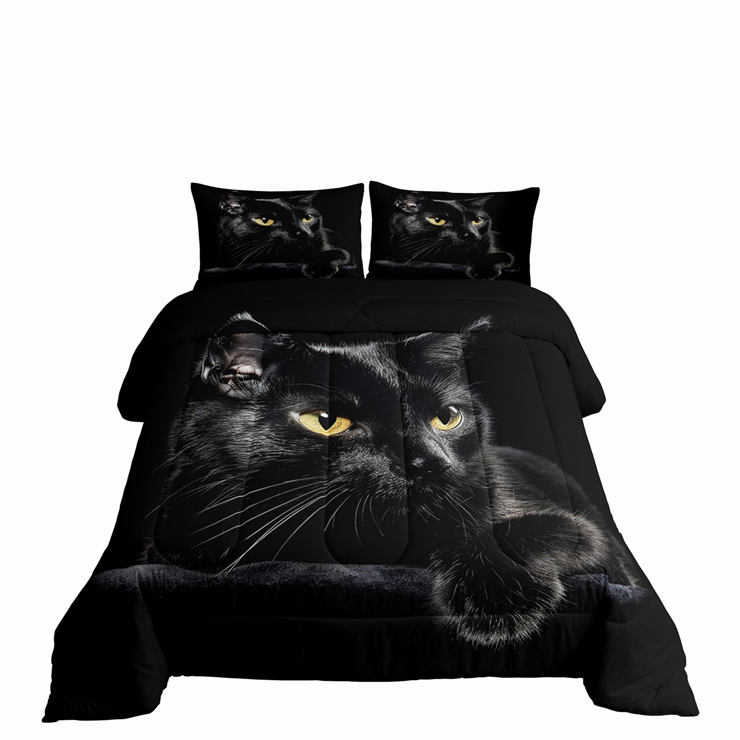 Black Cat Printed Twin Comforter Set for Girls & Kids - Soft Microfiber Bedding with 1 Pillowcase - Pet Animal Theme Bedroom Decor for Cozy Sleepovers and Themed Rooms