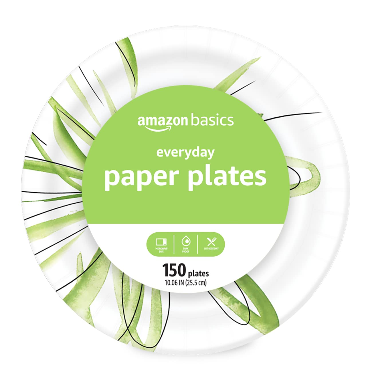Amazon Basics 10 Inch Disposable Paper Plates - 150 Count, Heavy Duty & Eco-Friendly for Parties, BBQs, Picnics & Everyday Use