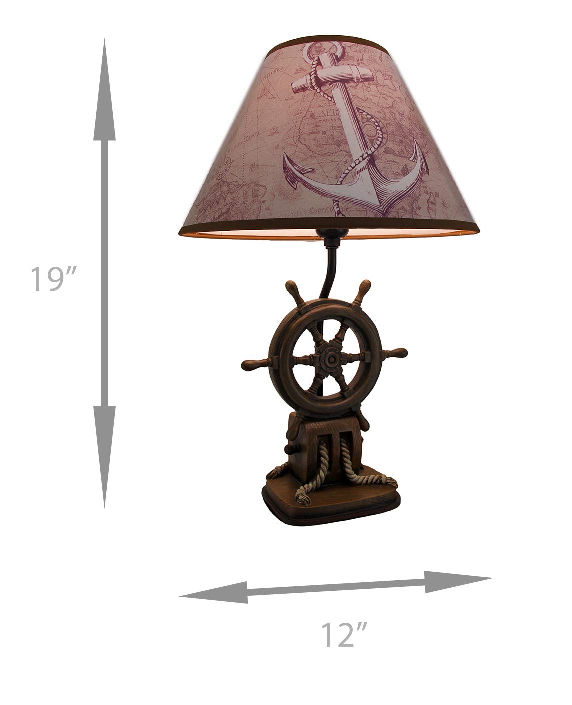 Captain's Destiny: Set of 2 Nautical Ship Wheel Resin Table Lamps with Anchor Shades - 19