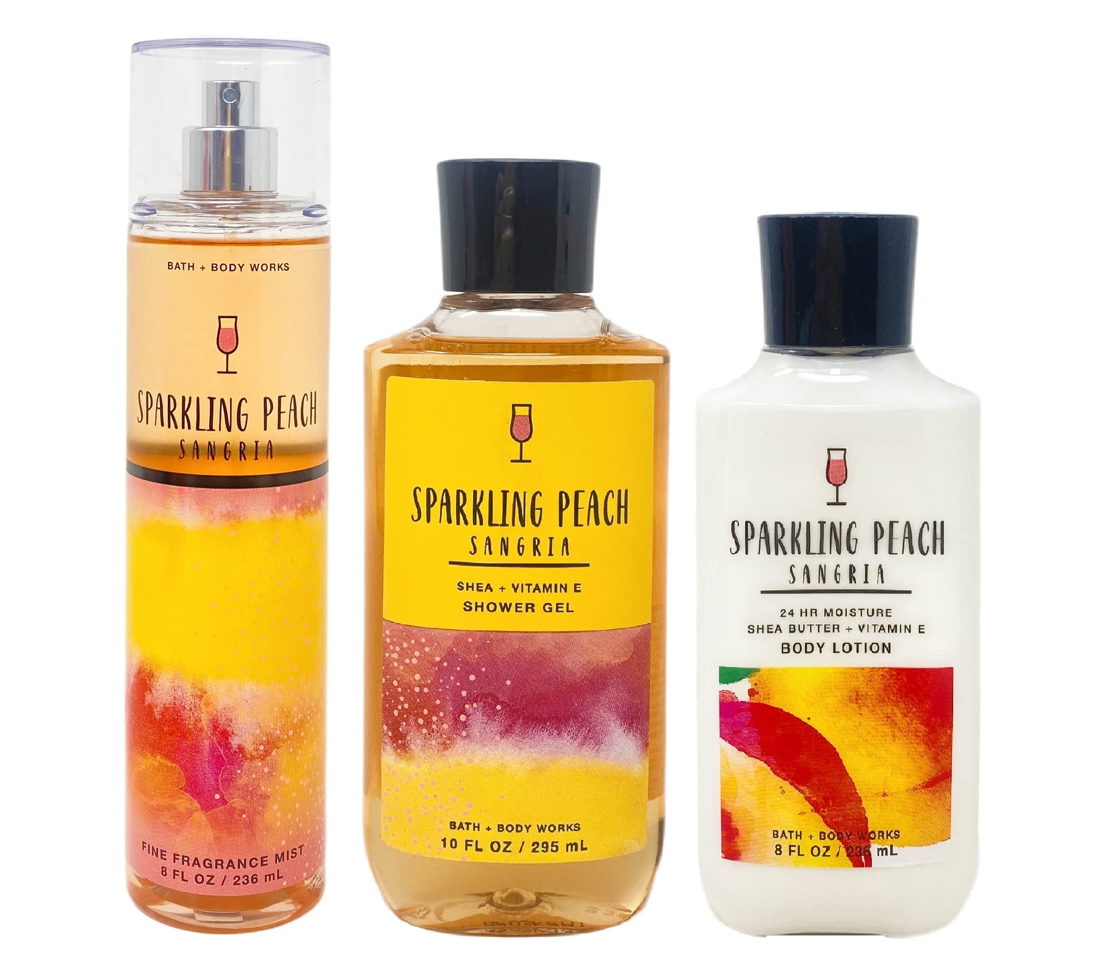 Bath & Body Works Sparkling Peach Sangria Trio Set - Fragrance Mist, Body Lotion & Shower Gel - Full Size Gifts for Women - Perfect for Self Care, Spa Days & Birthday Presents