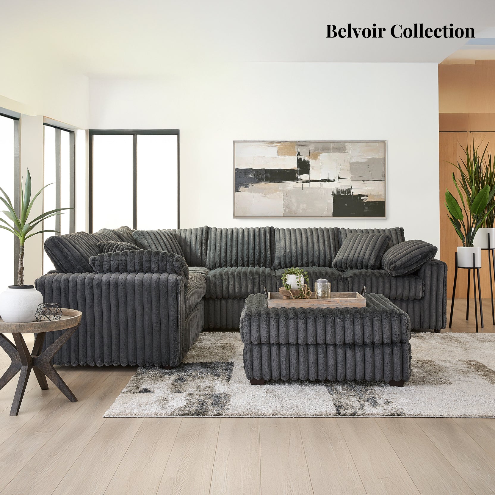 Roundhill Furniture Belvoir L-Shaped Sectional Sofa - Modern Living Room Couch for Small Spaces, Comfortable Upholstered Fabric Sofa Set with Chaise Lounge | Perfect for Apartments, Condos, and Cozy Family Rooms
