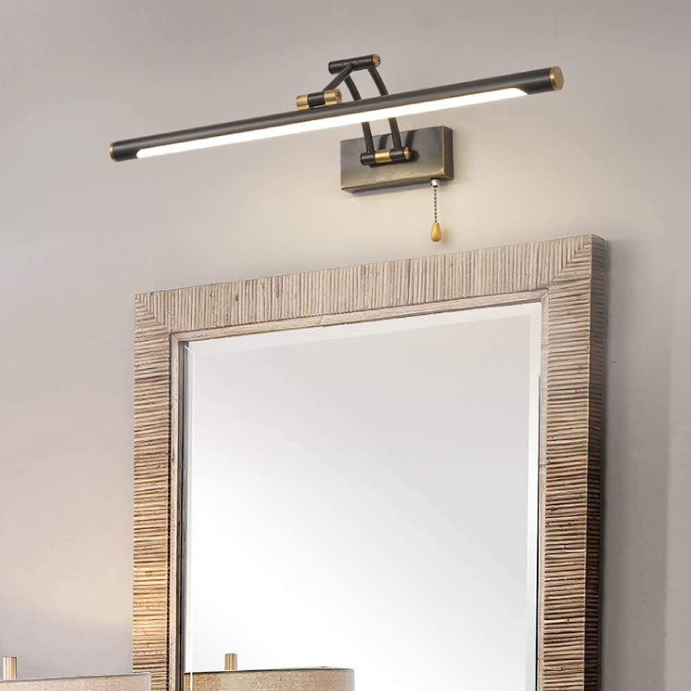 Adjustable Copper LED Vanity Mirror Light with Pull Chain Switch - Modern Bathroom Wall Light for Makeup & Shaving - Perfect for Vanity, Toilet, and Washroom Mirror Lighting