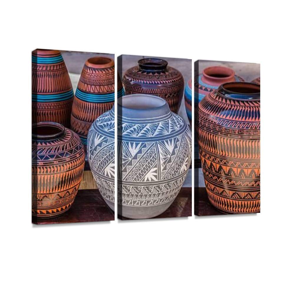 BELISIIS Santa Fe New Mexico Vintage Abstract Wall Art - 3 Panel Framed Canvas Print, Southwest Home Decor, Ready to Hang | Perfect for Living Room, Bedroom & Office Decor