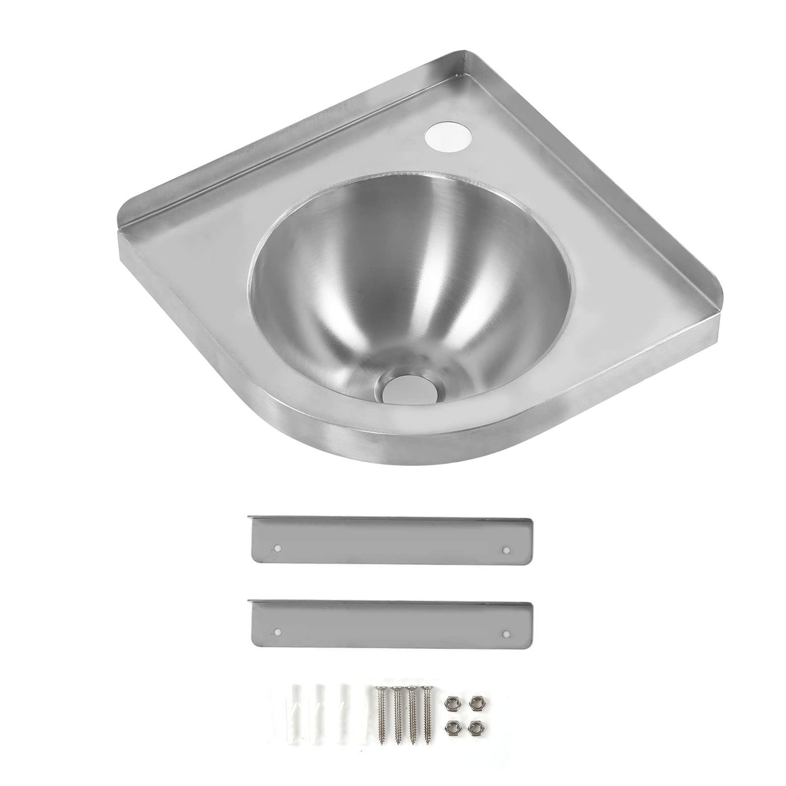 Corner Wall Mounted Sink - Triangle Basin with Brushed Finish for Kitchen, Bathroom & RV - Space Saving Hand Wash Sink for Small Homes, Boats, Caravans & Campers