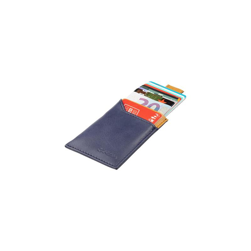 Premium Leather Cardholder in Blue & Camel - Slim RFID Blocking Wallet for Men & Women | Perfect for Travel, Business & Everyday Use