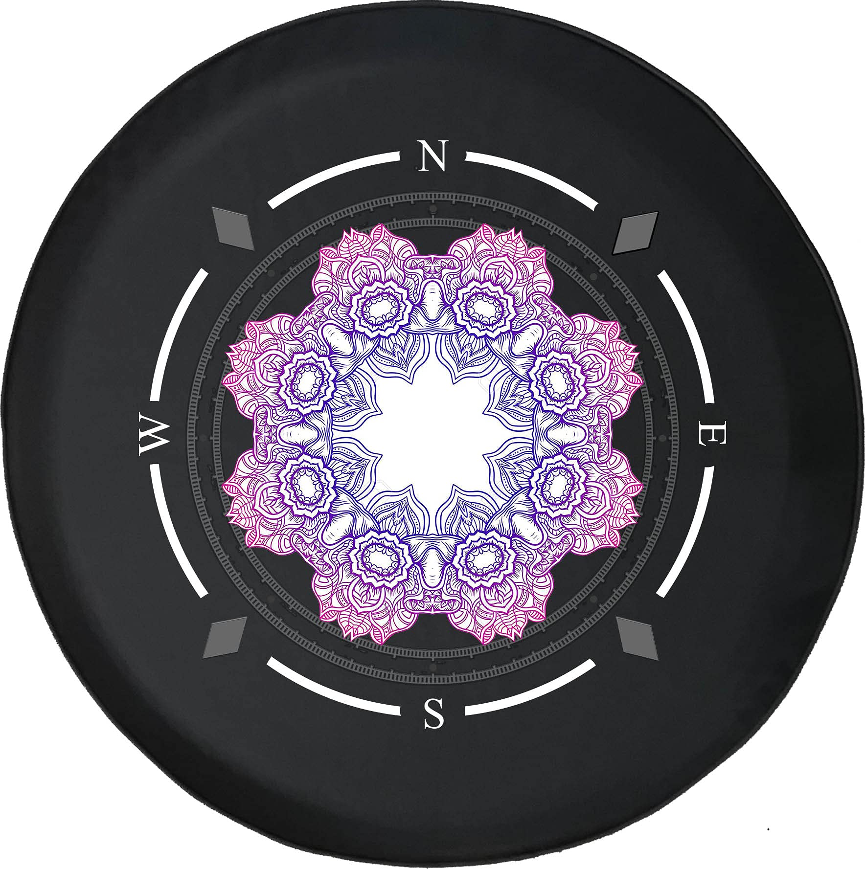 American Unlimited Spare Tire Cover with Compass Design - Pink, Purple & White Floral Wheel Covers for SUV, Trailer, RV Accessories | Fits Most Vehicles | Perfect for Road Trips & Outdoor Adventures