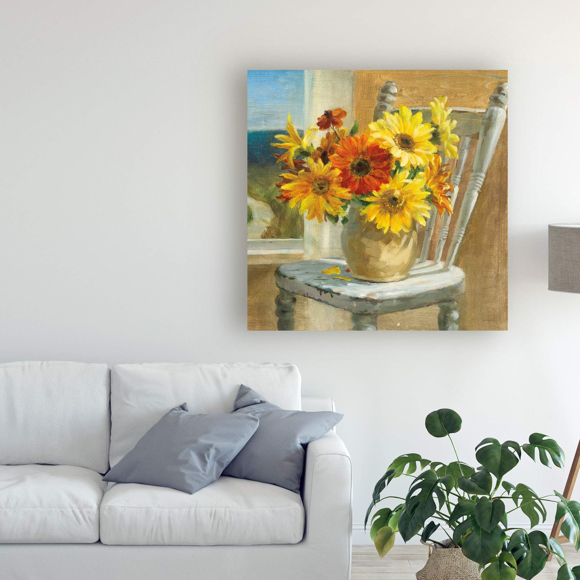 Danhui NAI Sunflowers by The Sea Crop - 18x18 Inch Framed Wall Art Print, Modern Coastal Home Decor for Living Room, Bedroom & Office