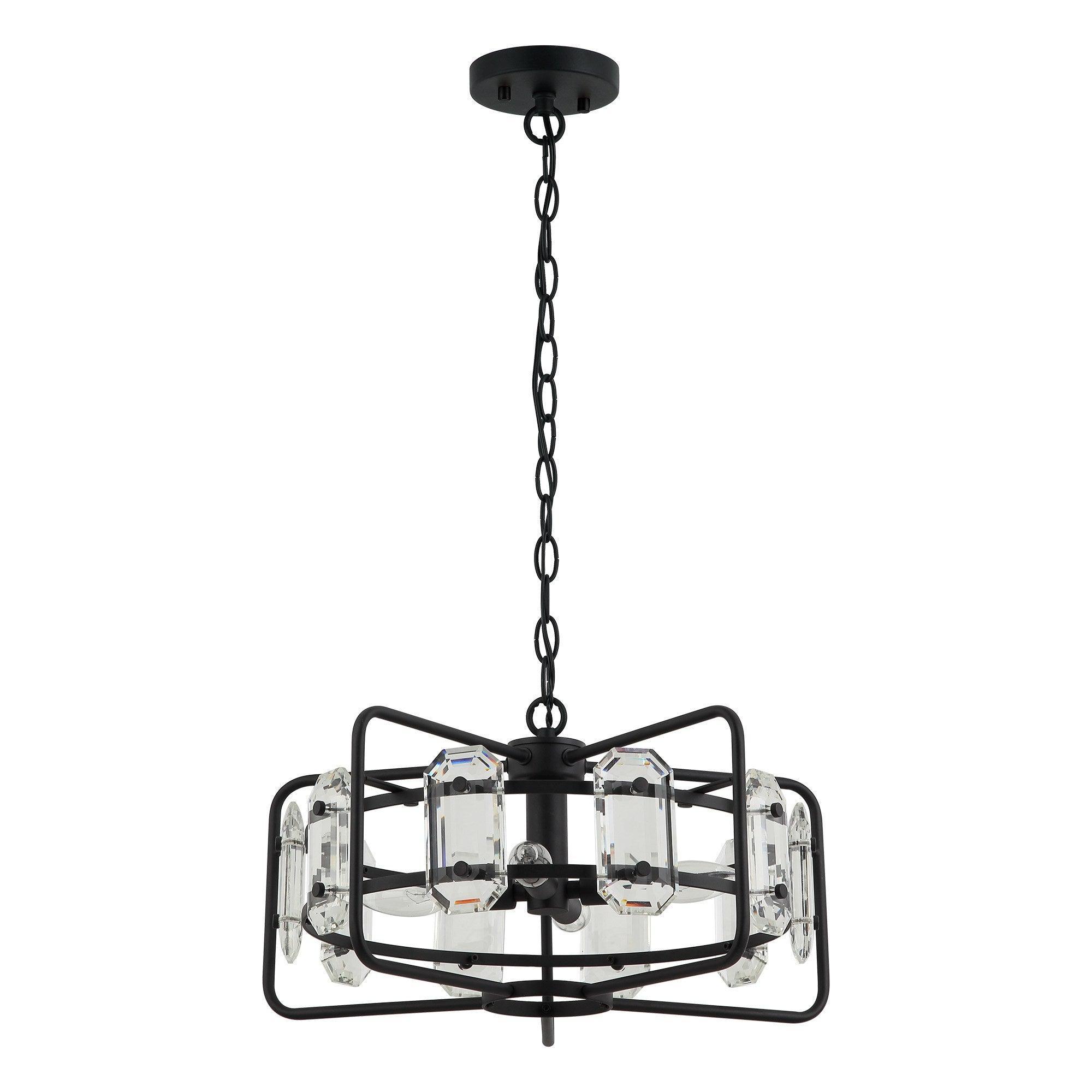 4-Light Modern Crystal Pendant Light Fixture - Gold or Black Finish - Perfect for Dining Room, Living Room, or Bedroom Ceiling Lighting