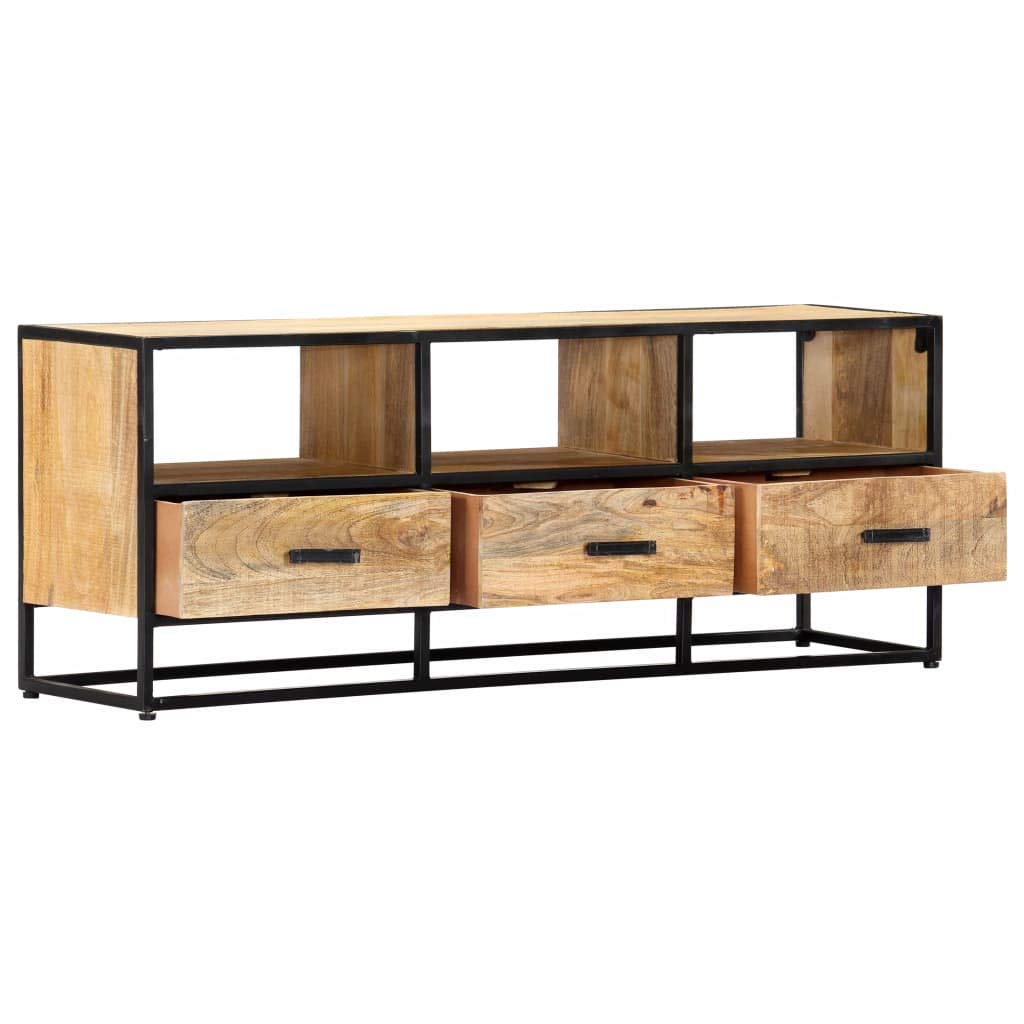Rustic Industrial TV Stand with 3 Drawers & 3 Shelves - 47.2 Inch Solid Mango Wood Entertainment Center for 50 Inch Flat Screen TV - Living Room Storage Cabinet with Cabinet Door for Home Theater Setup & Media Organization